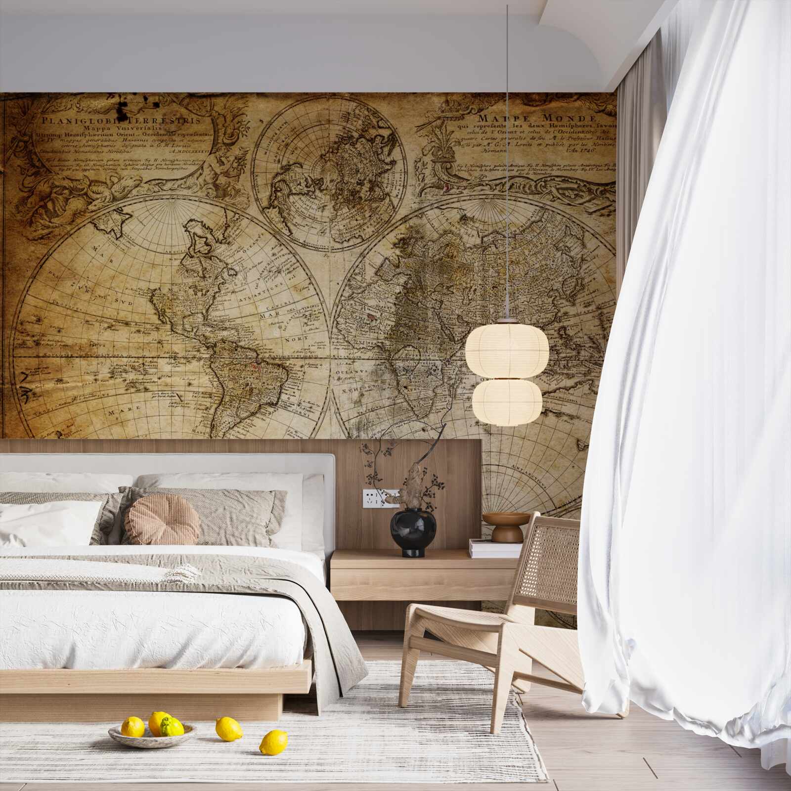 Papier peint carte ancienne avec les continents et les îles