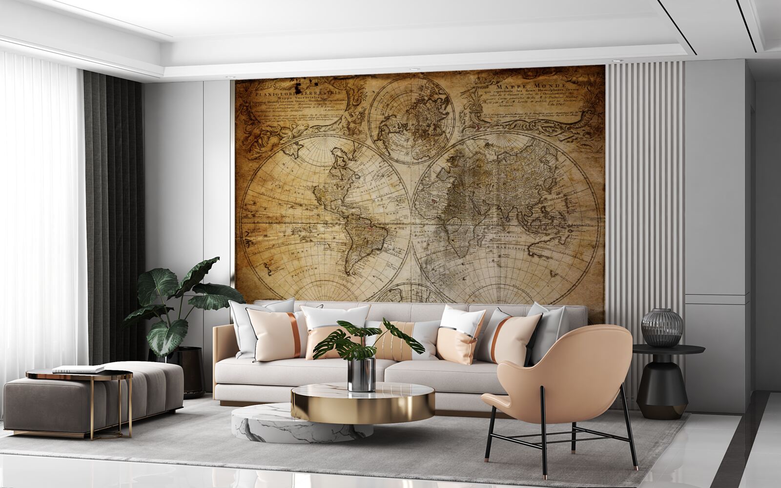 Papier peint carte ancienne avec les continents et les îles