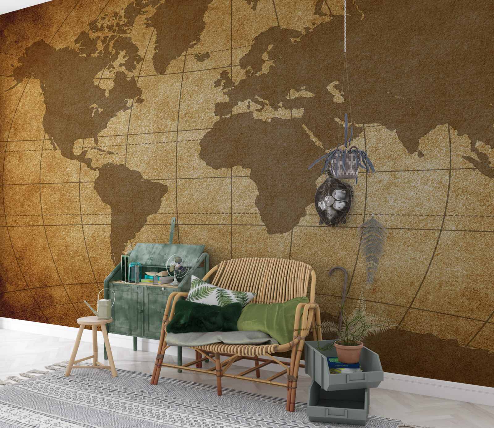 Papier peint globe terrestre disposé comme une carte du monde