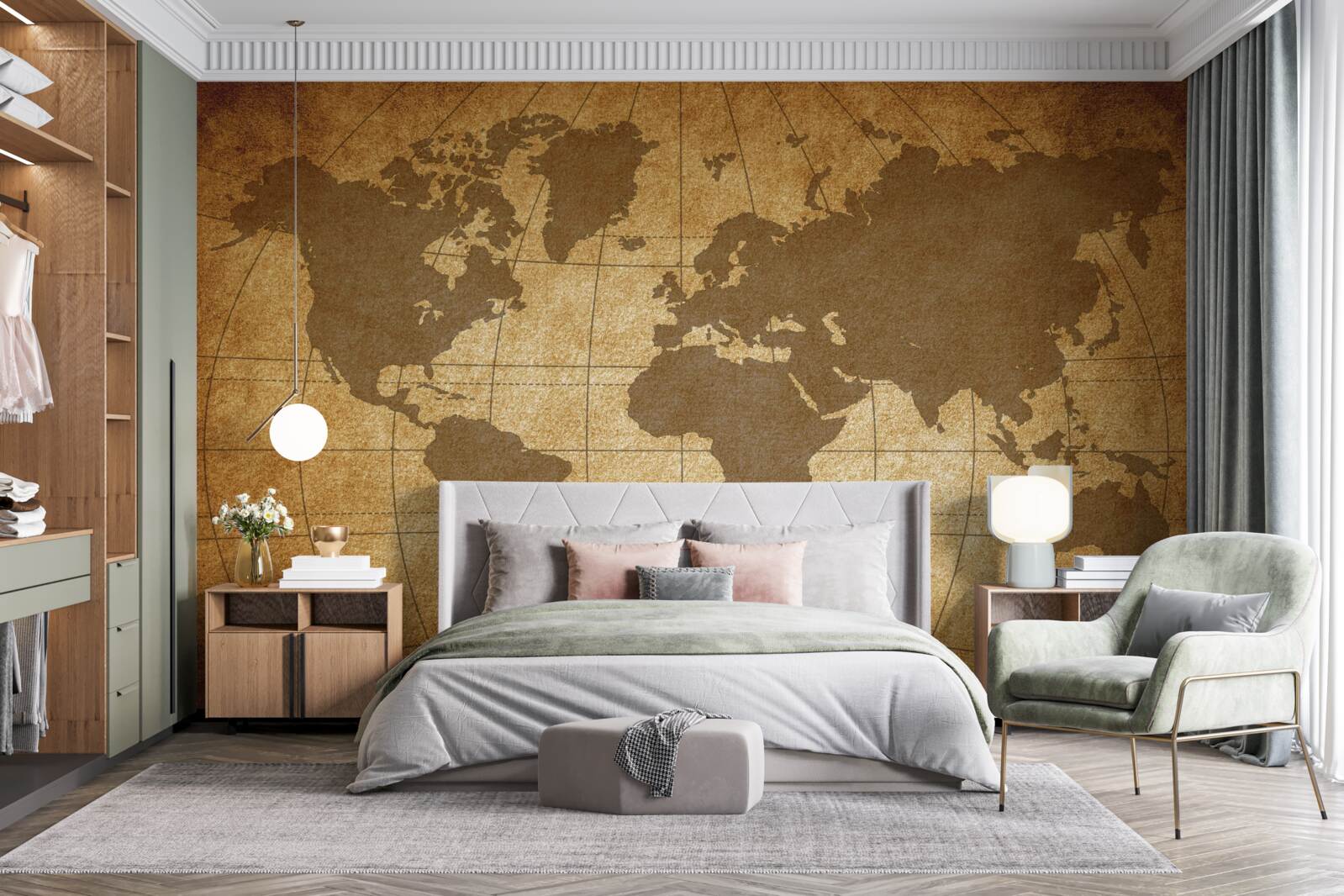 Papier peint globe terrestre disposé comme une carte du monde