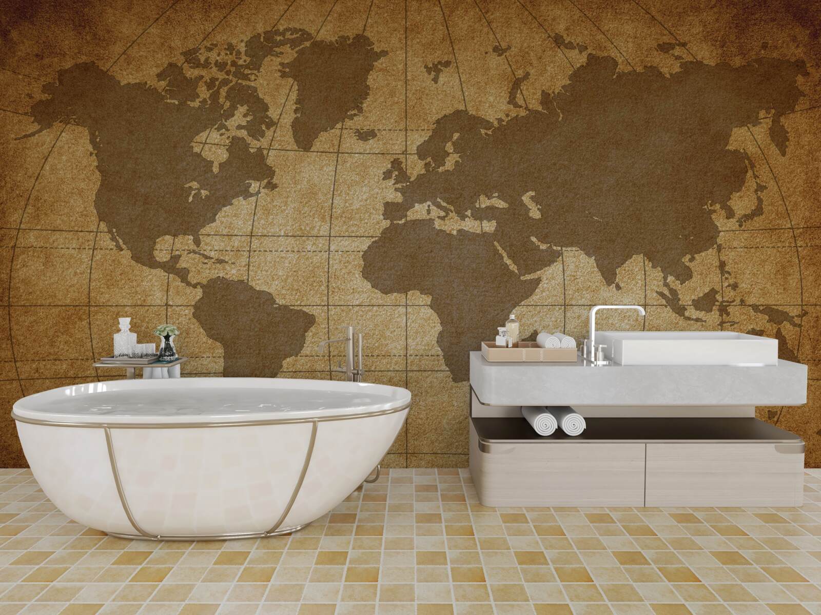 Papier peint globe terrestre disposé comme une carte du monde