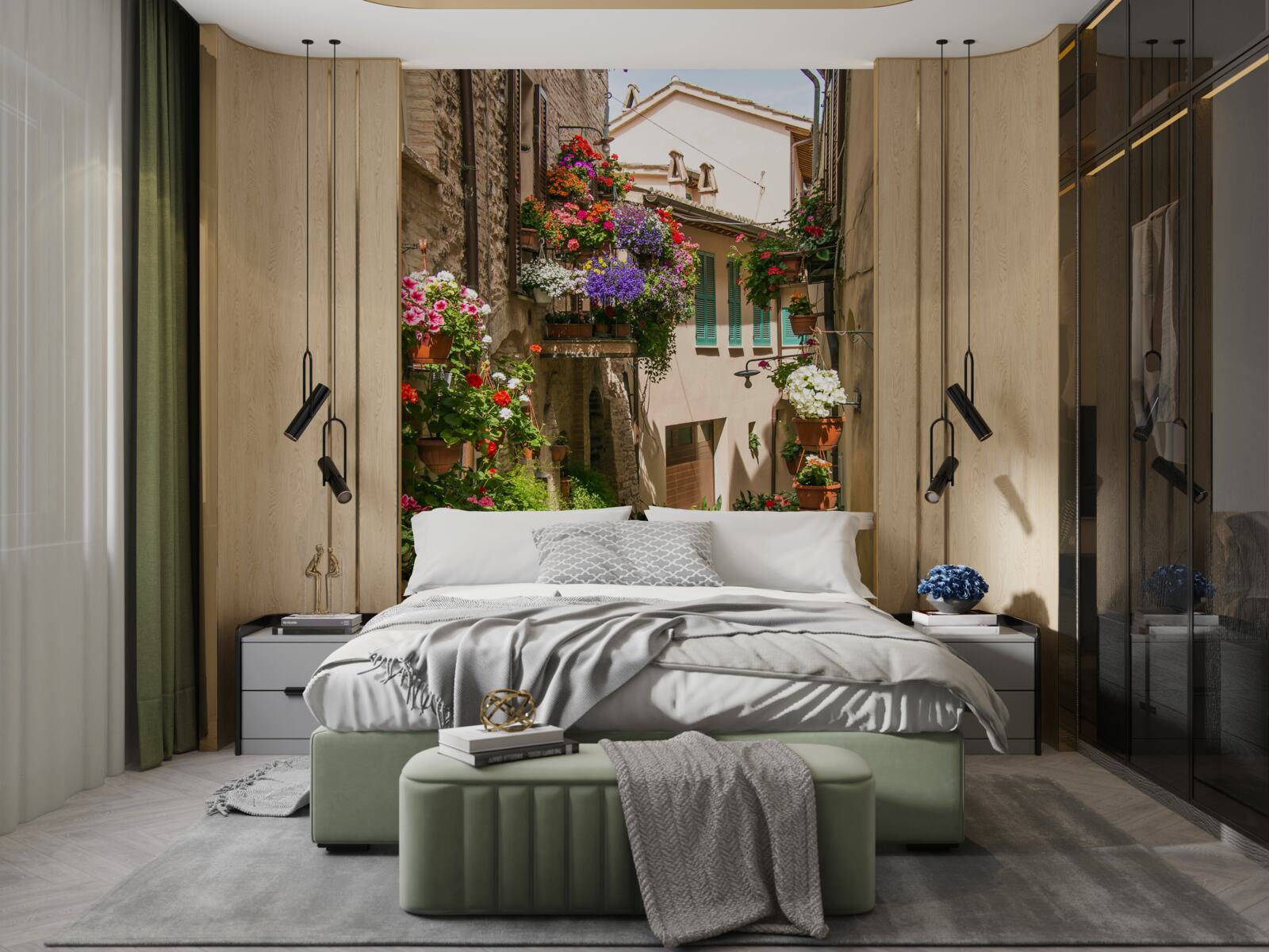 Papier peint route en pierre envahie par la végétation