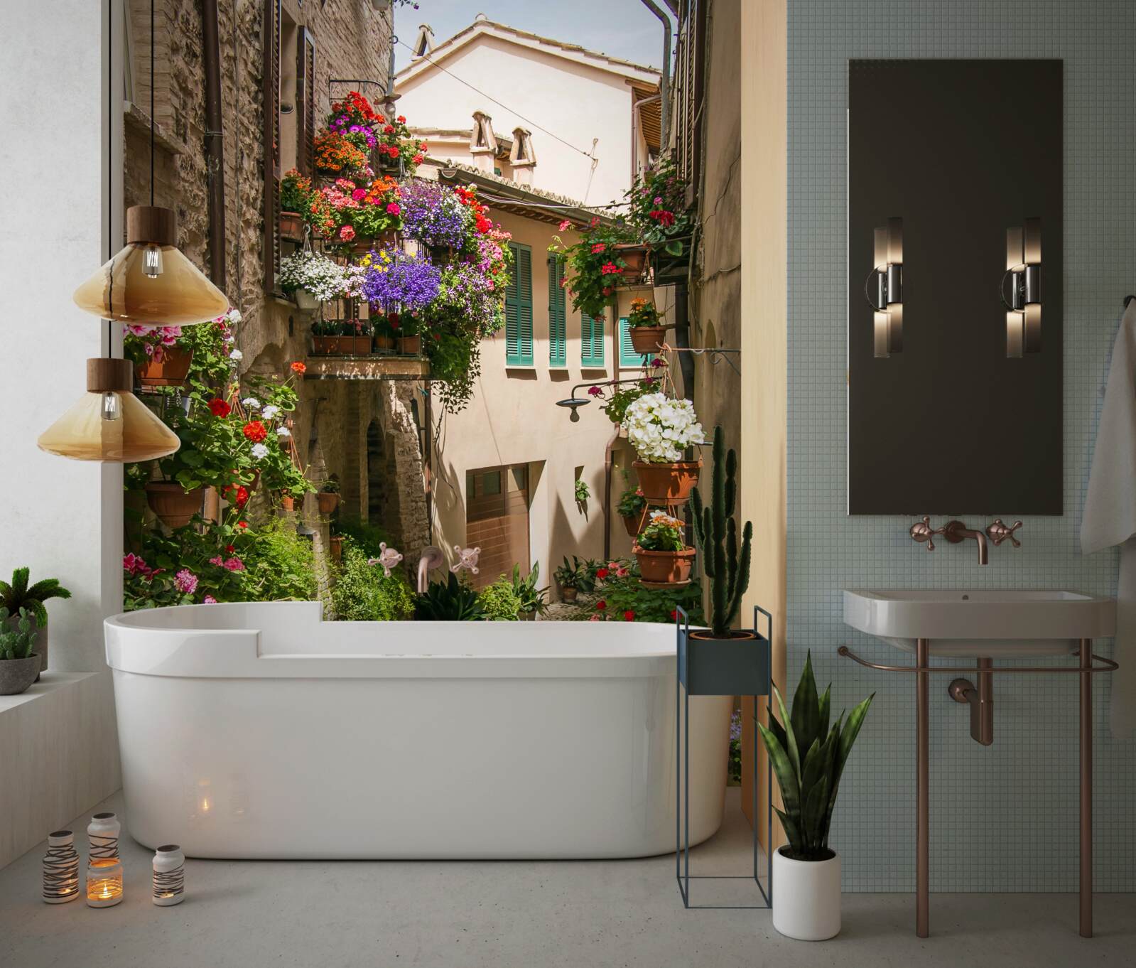 Papier peint route en pierre envahie par la végétation