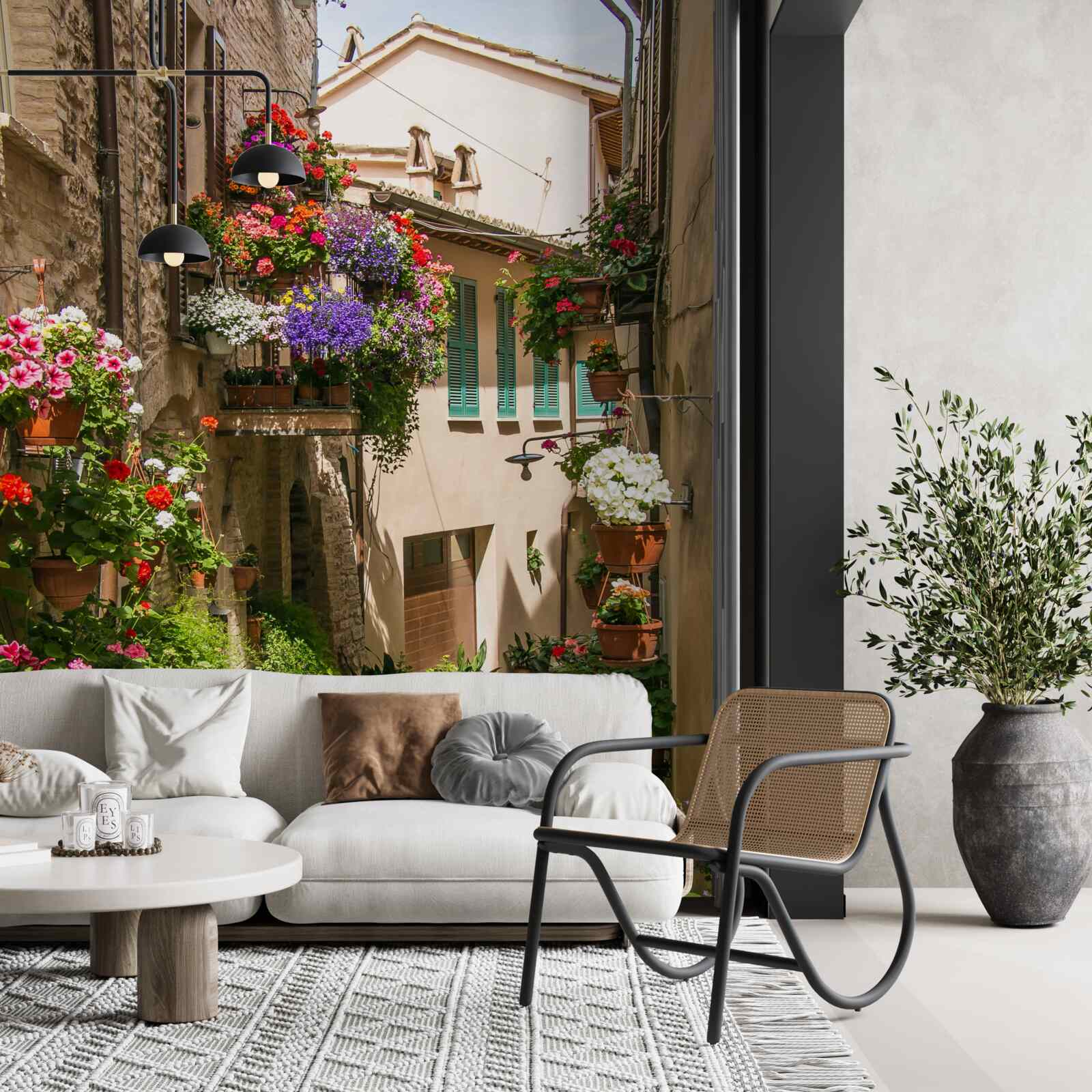 Papier peint route en pierre envahie par la végétation