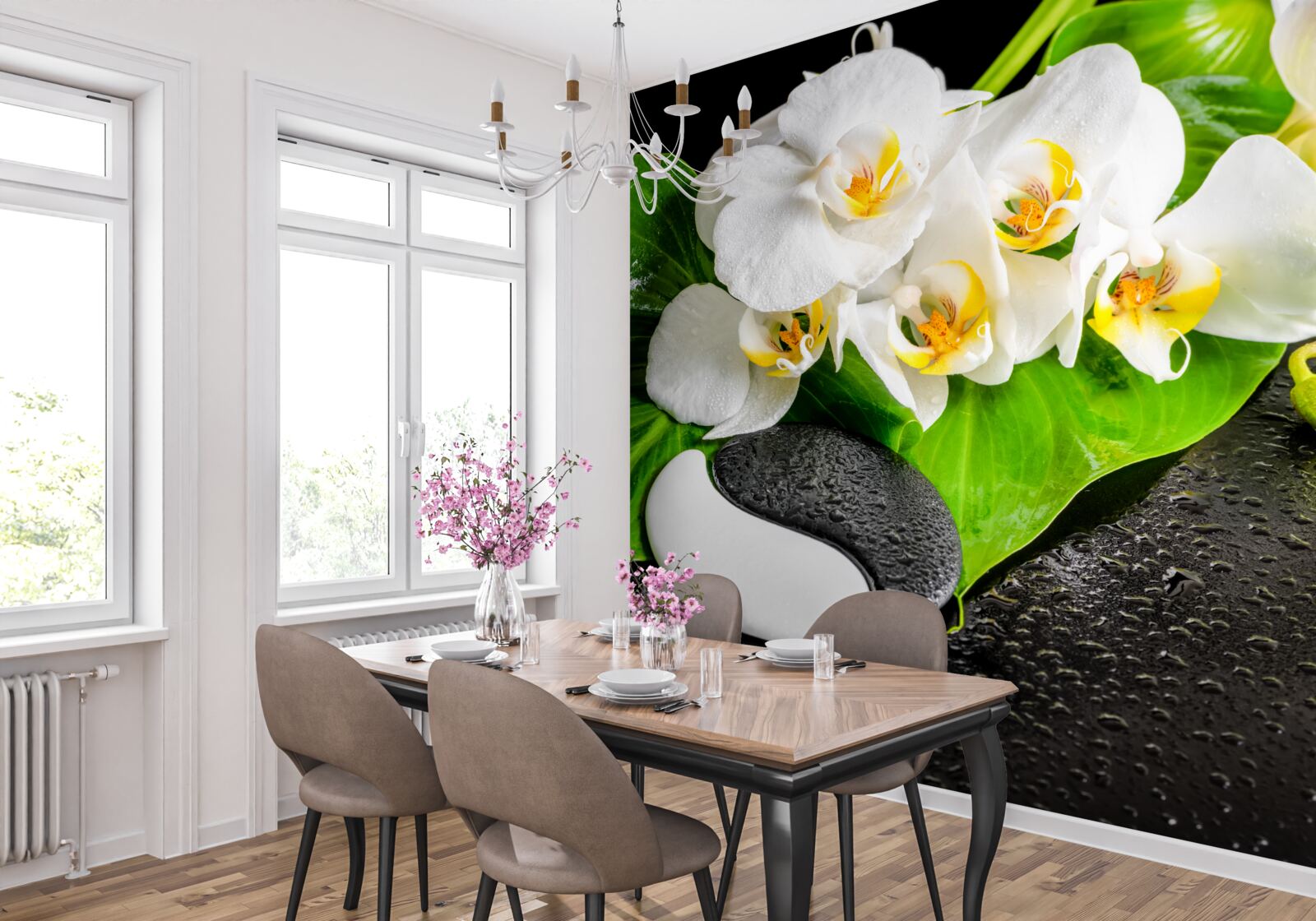 Papier peint lotus blanc sur un rocher sombre