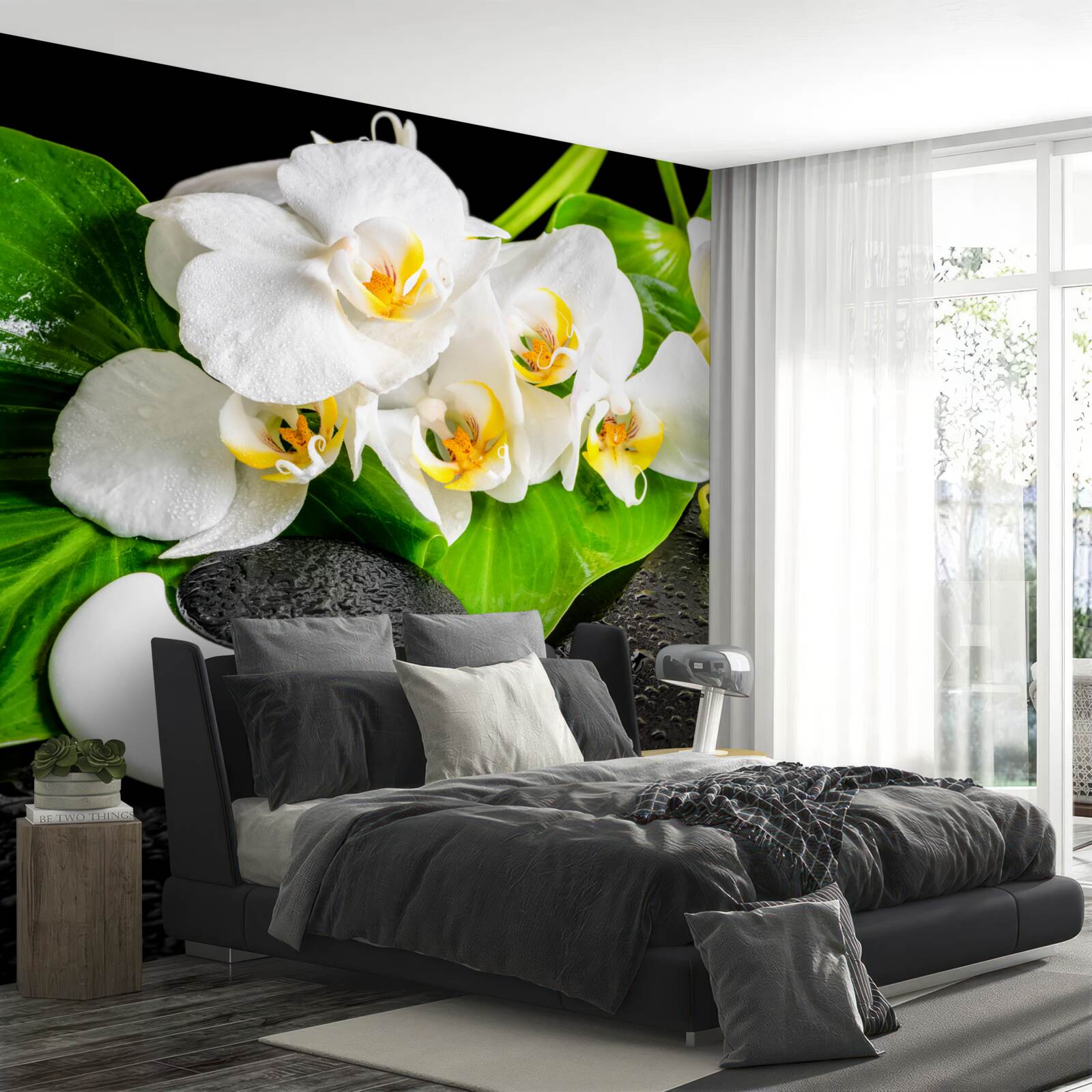 Papier peint lotus blanc sur un rocher sombre