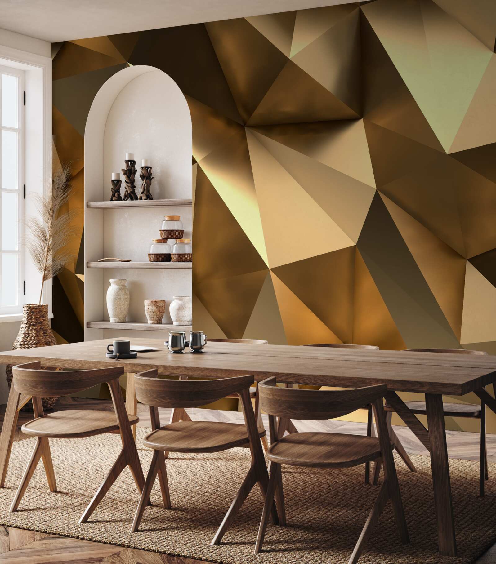 Papier peint formes géométriques dorées