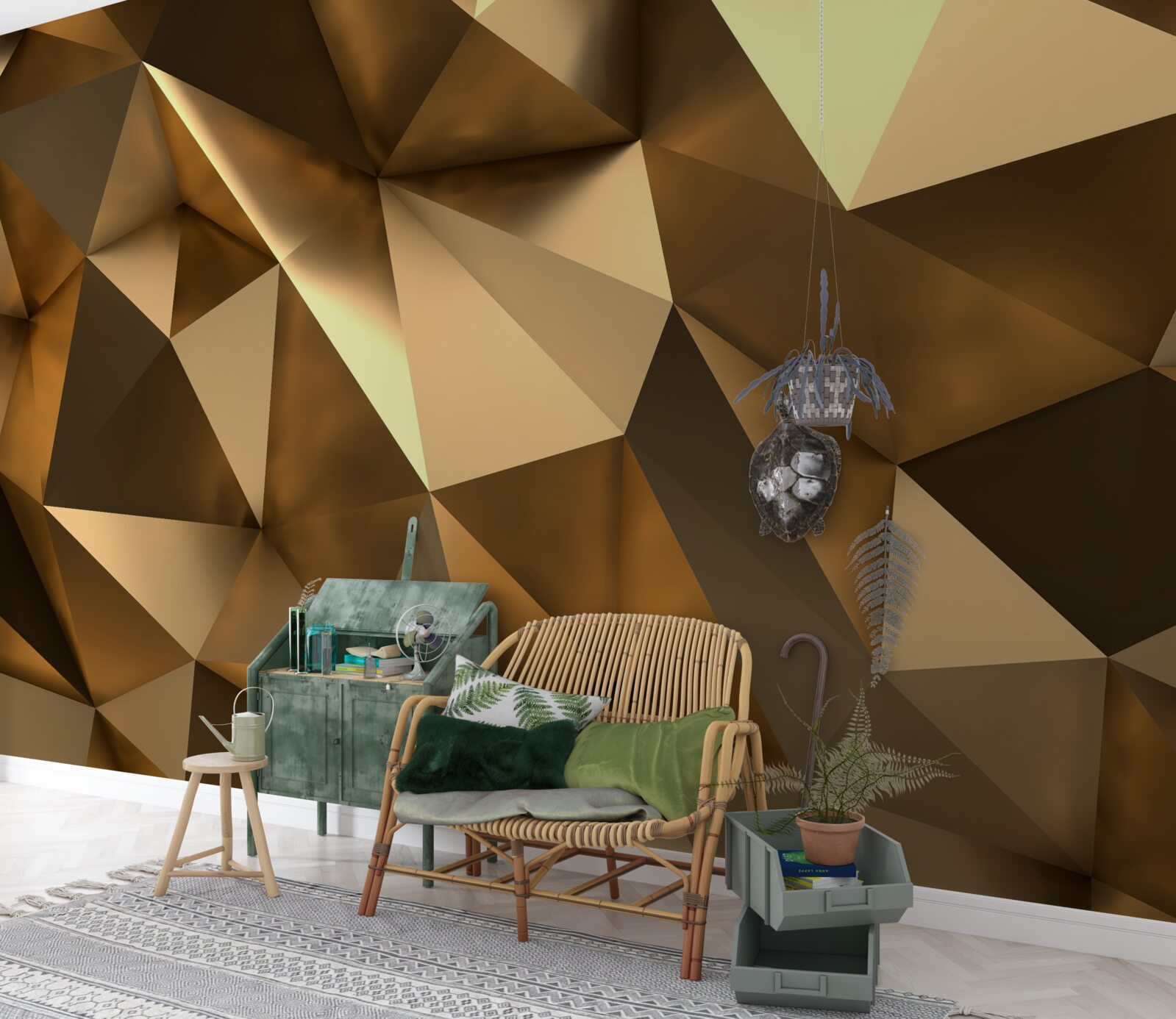 Papier peint formes géométriques dorées