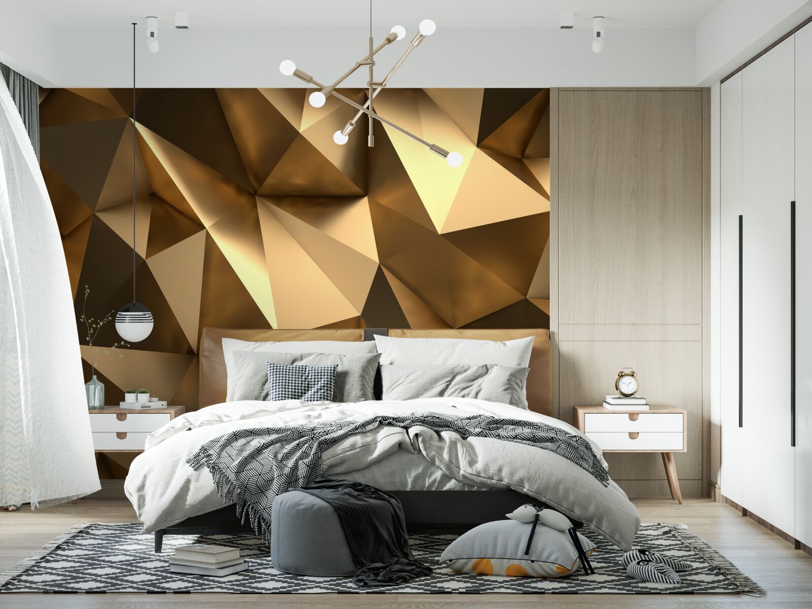 Papier peint formes géométriques dorées