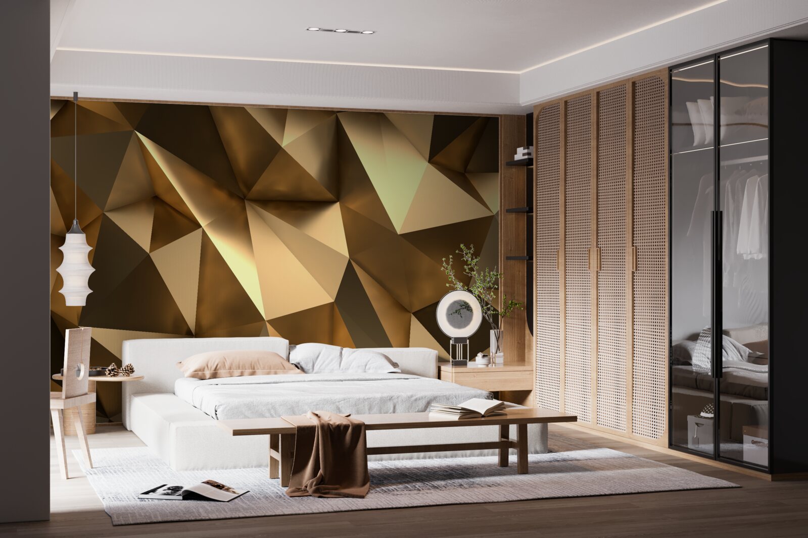 Papier peint formes géométriques dorées