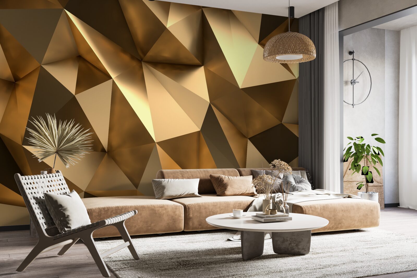 Papier peint formes géométriques dorées