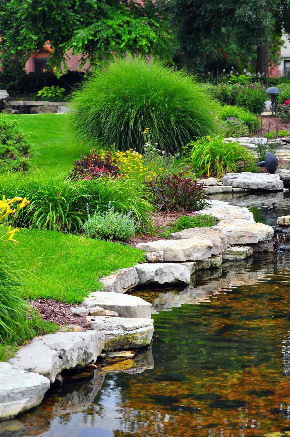 Papier peint fleurs près d'un étang dans le jardin