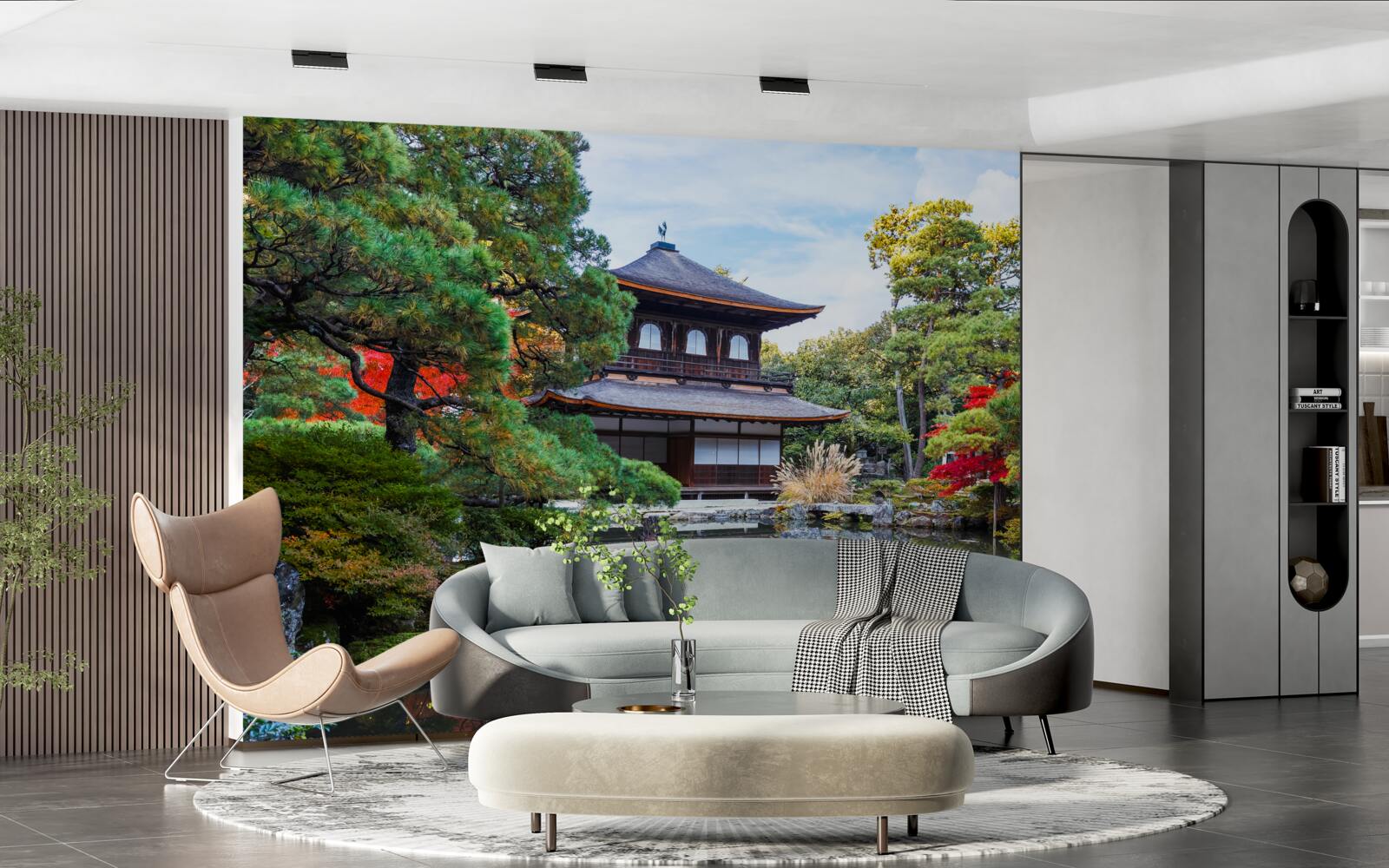 Papier peint Maison japonaise au bord d'un lac, pleine de charme