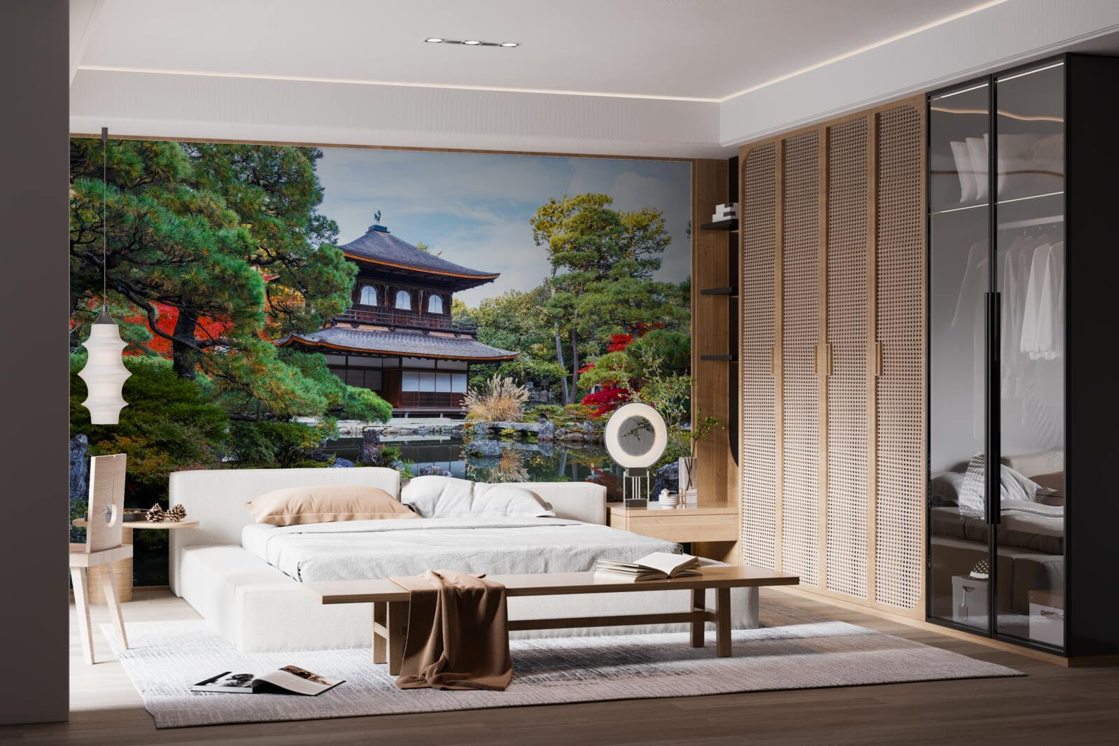 Papier peint Maison japonaise au bord d'un lac, pleine de charme