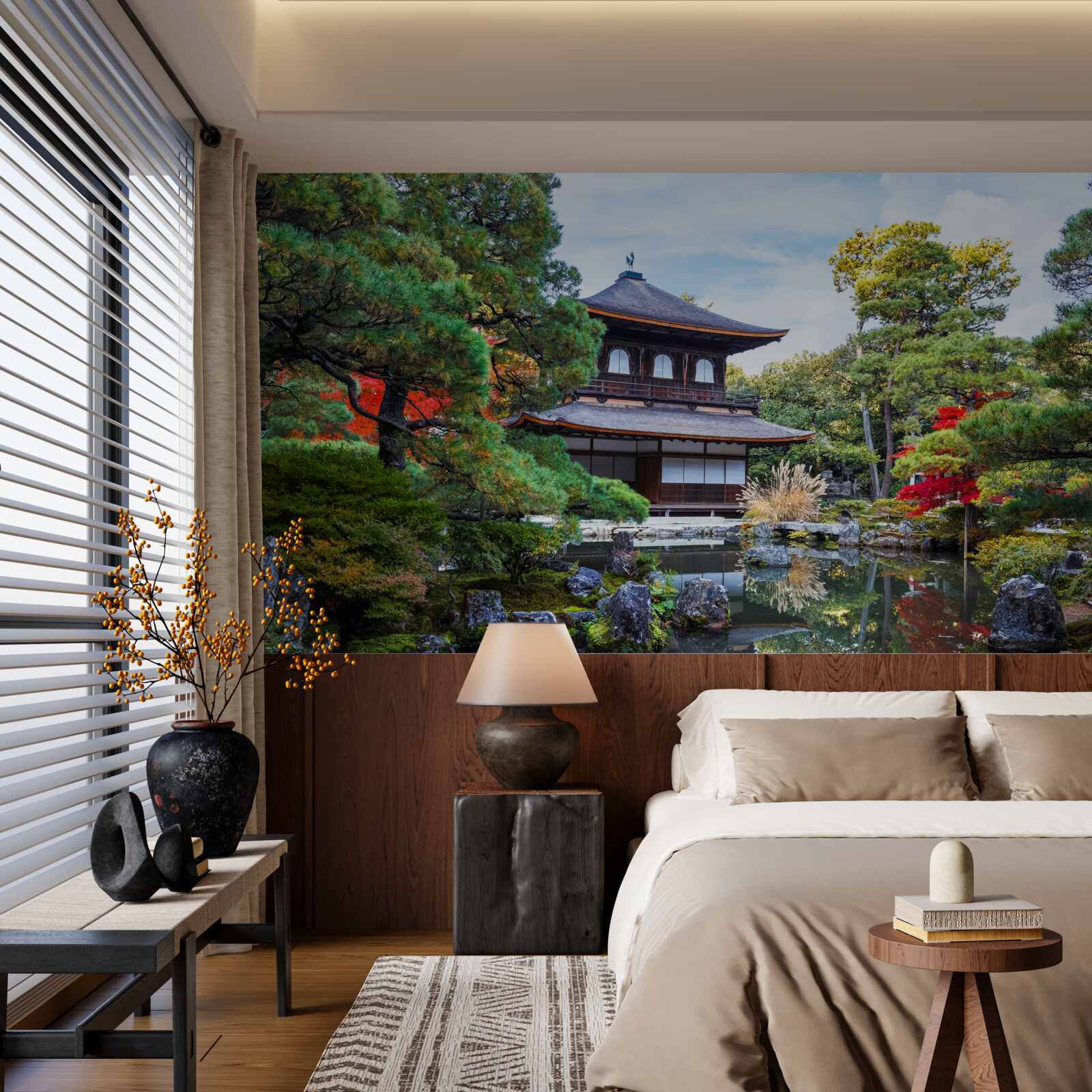 Papier peint Maison japonaise au bord d'un lac, pleine de charme