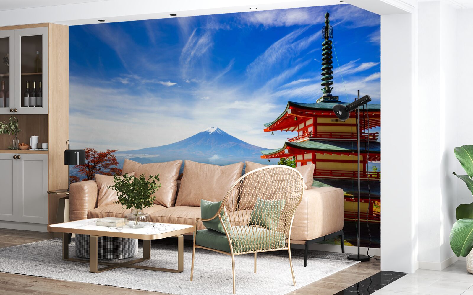 Papier peint maison de campagne avec la montagne Fuji en arrière-plan