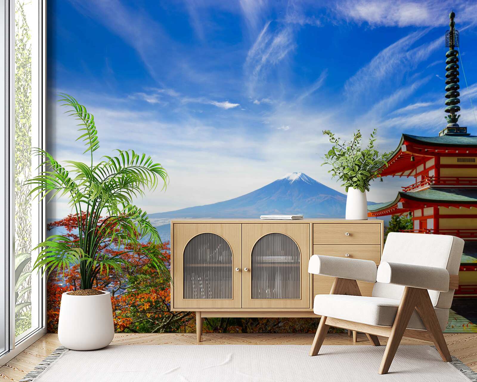 Papier peint maison de campagne avec la montagne Fuji en arrière-plan