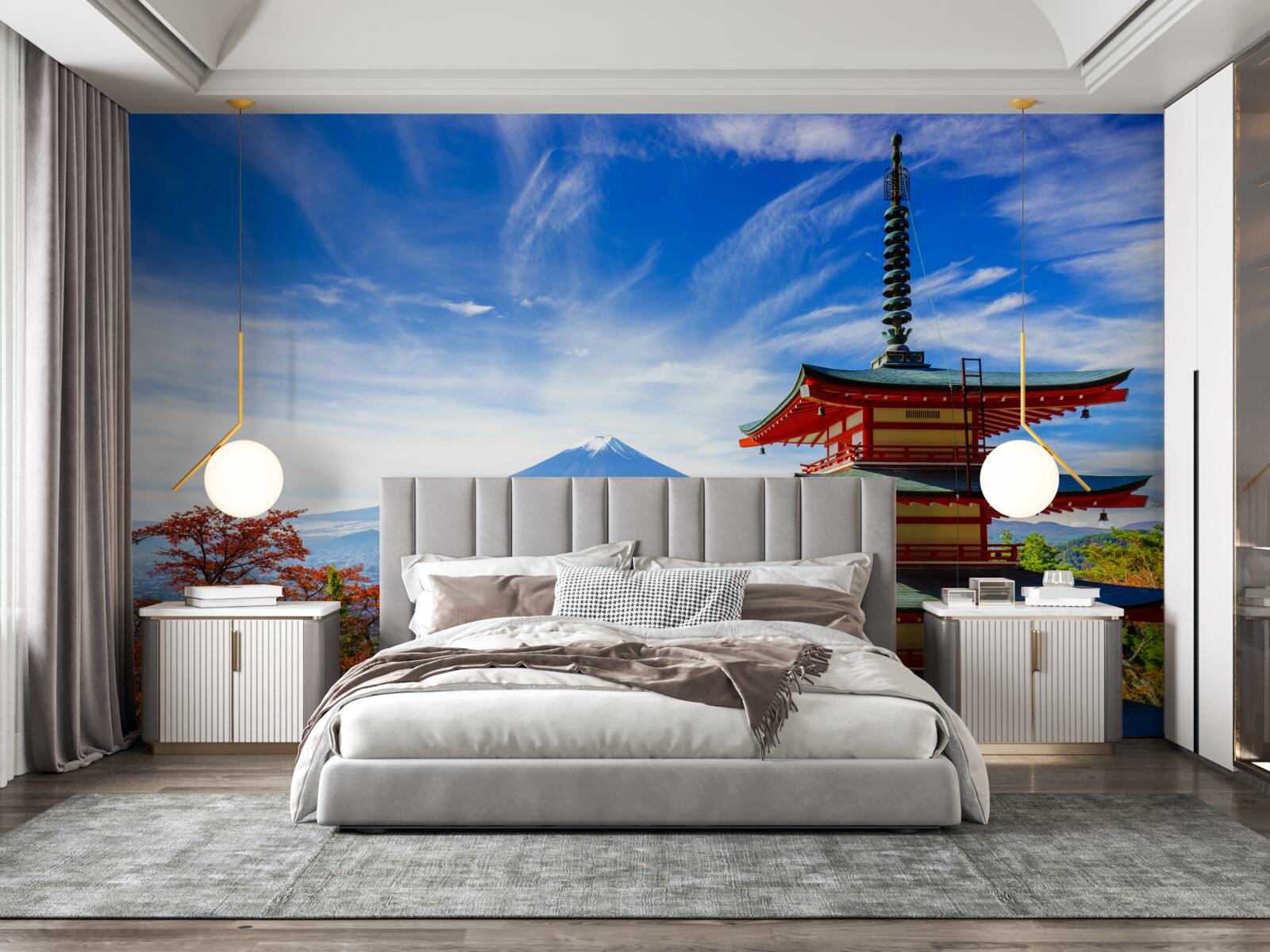 Papier peint maison de campagne avec la montagne Fuji en arrière-plan