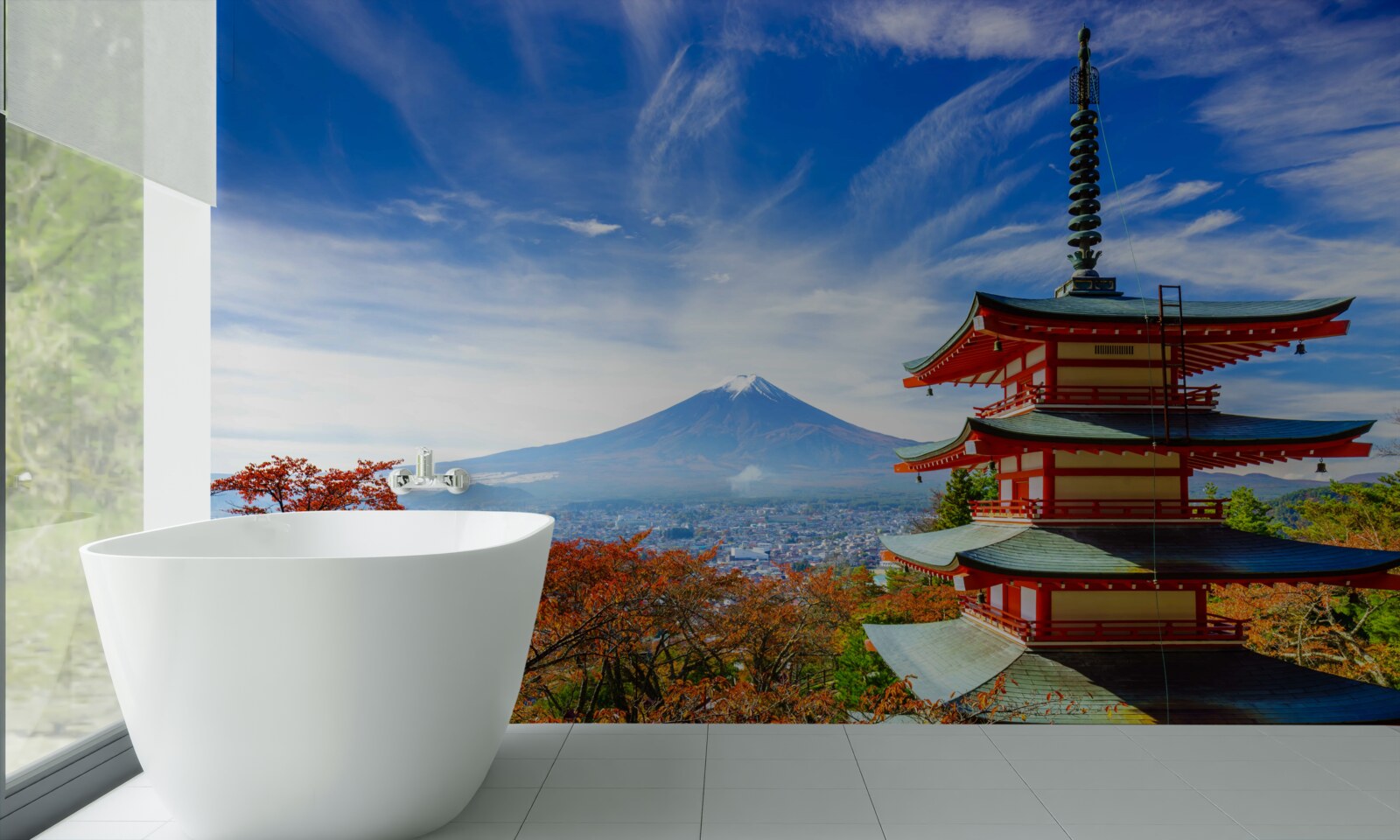 Papier peint maison de campagne avec la montagne Fuji en arrière-plan