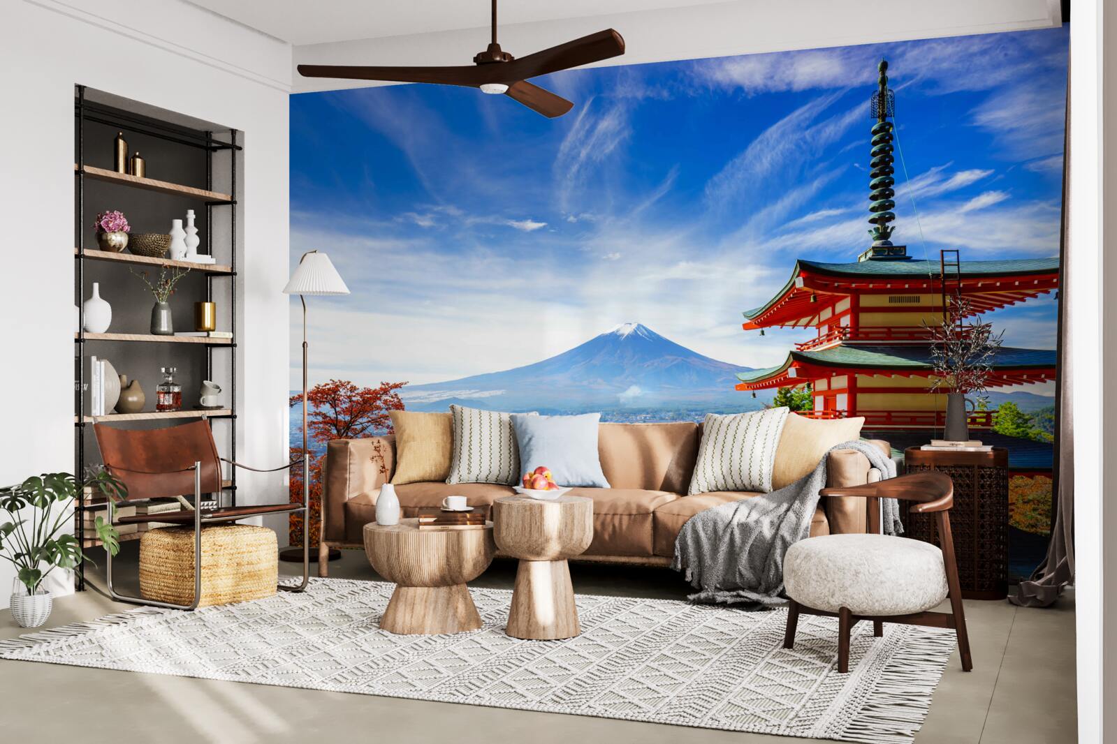 Papier peint maison de campagne avec la montagne Fuji en arrière-plan