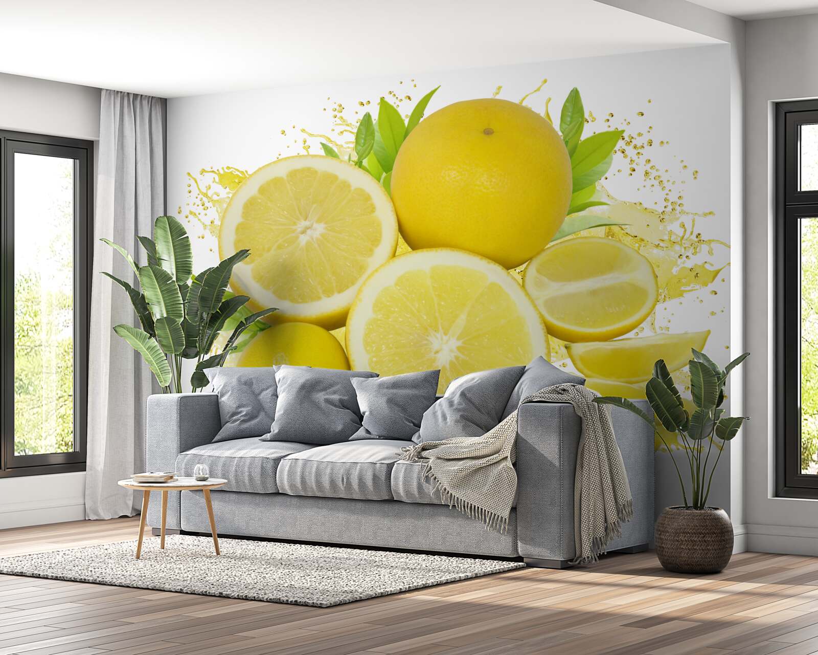 Papier peint citrons dorés clairs