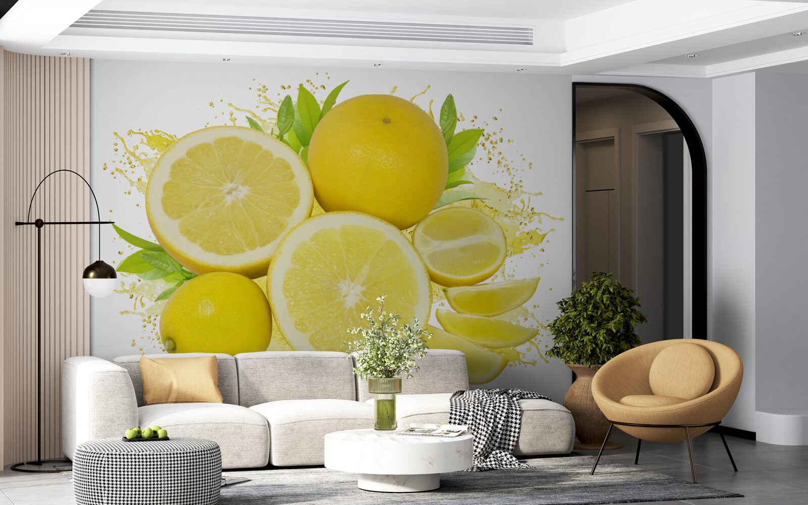 Papier peint citrons dorés clairs