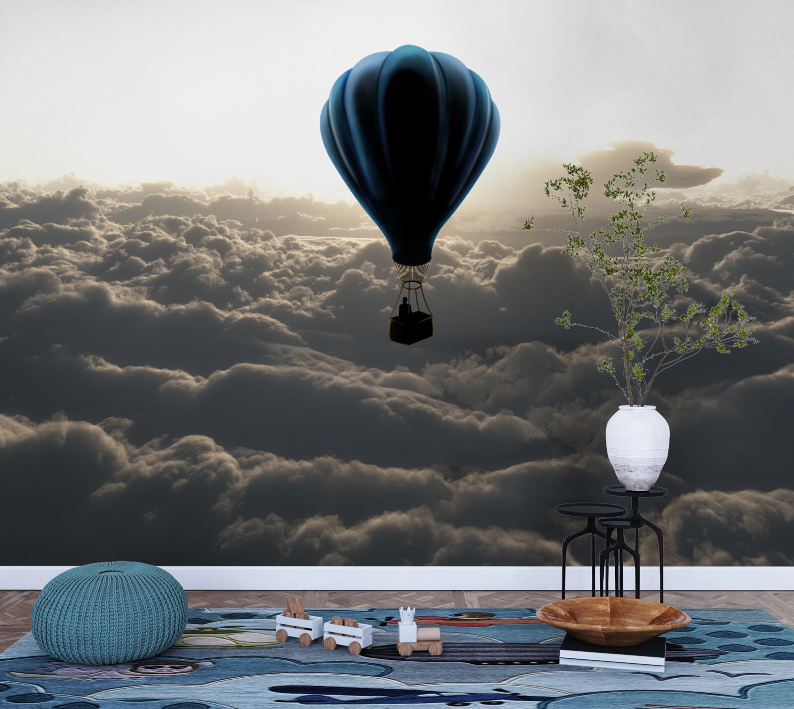 Papier peint le ballon s'élève au-dessus des nuages denses