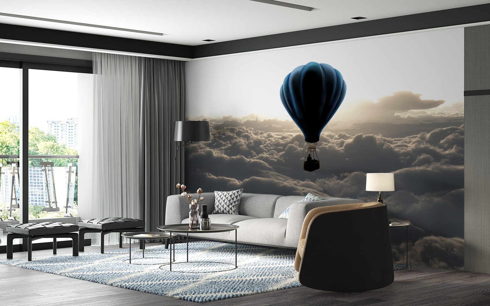 Papier peint le ballon s'élève au-dessus des nuages denses