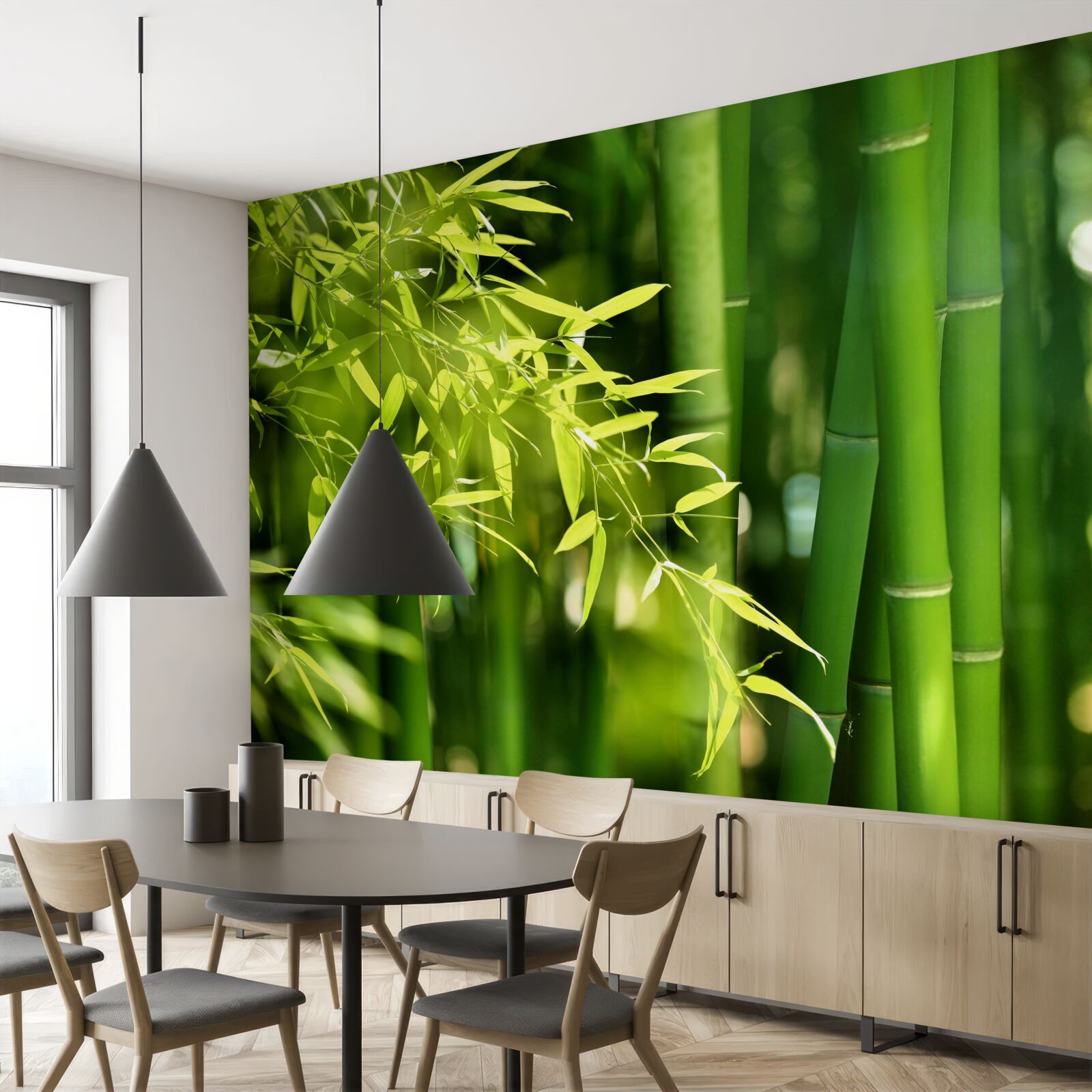 Papier peint pousses vertes de jeunes bambous