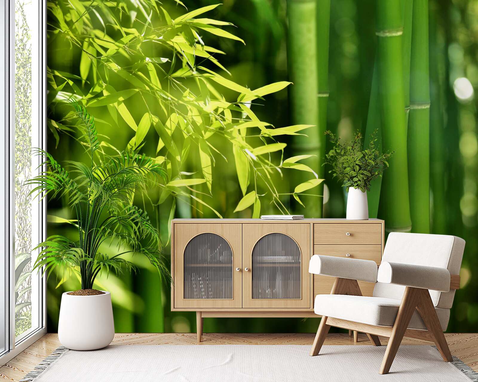 Papier peint pousses vertes de jeunes bambous