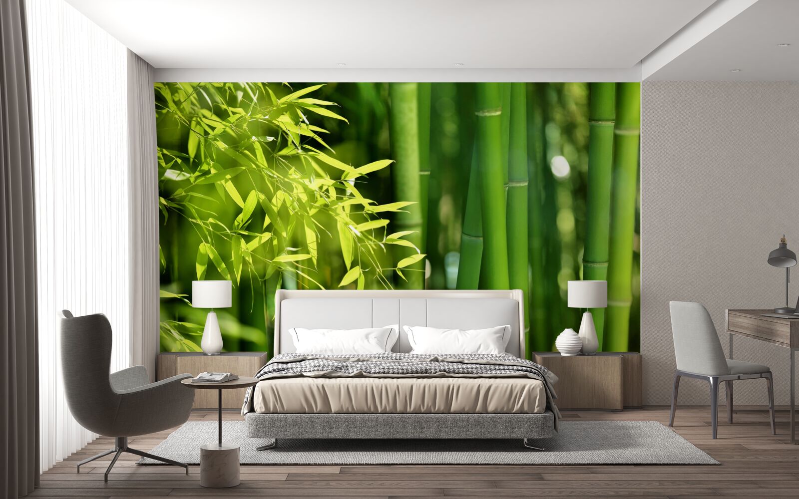 Papier peint pousses vertes de jeunes bambous