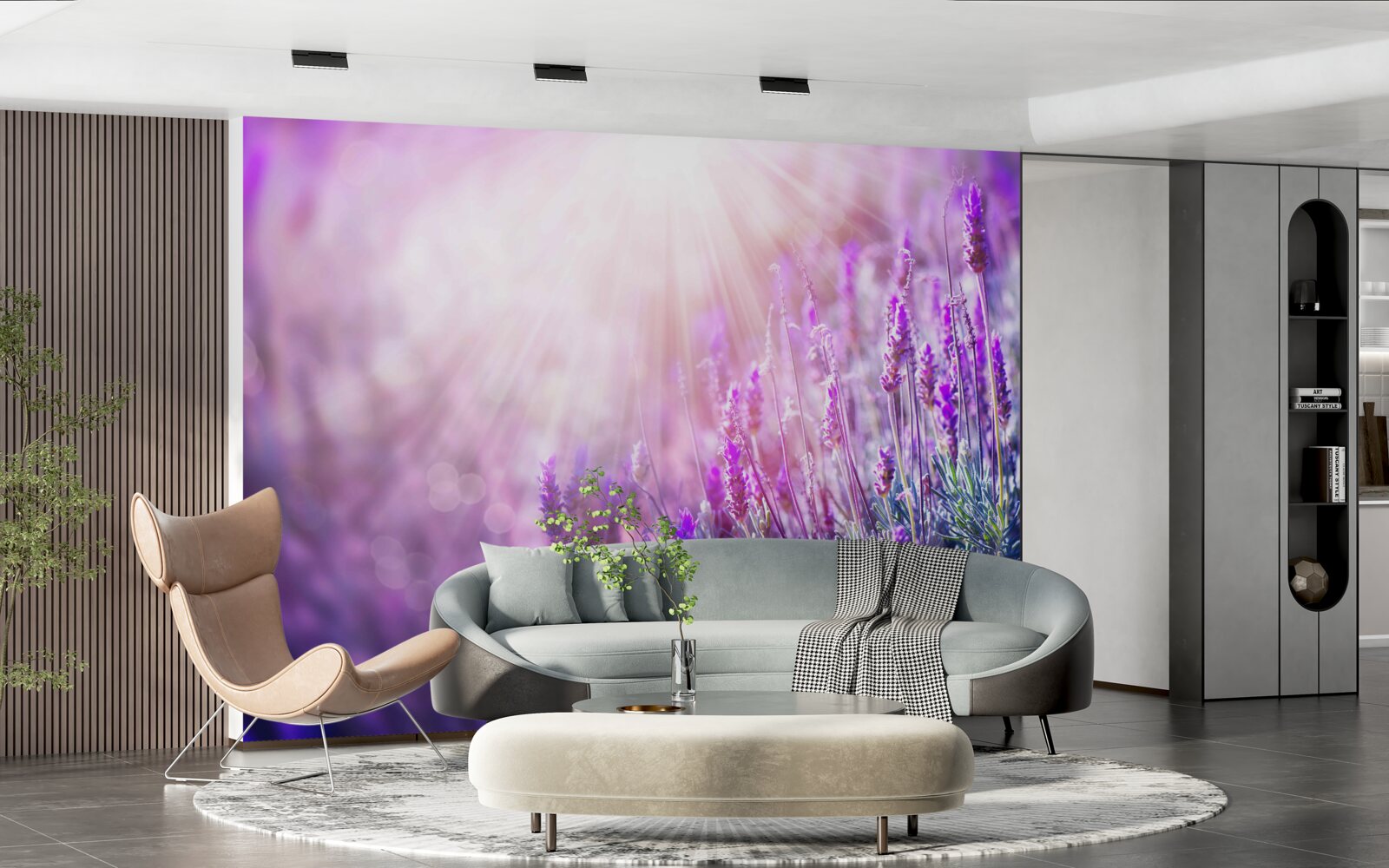 Papier peint les rayons du soleil illuminent les buissons de lavande