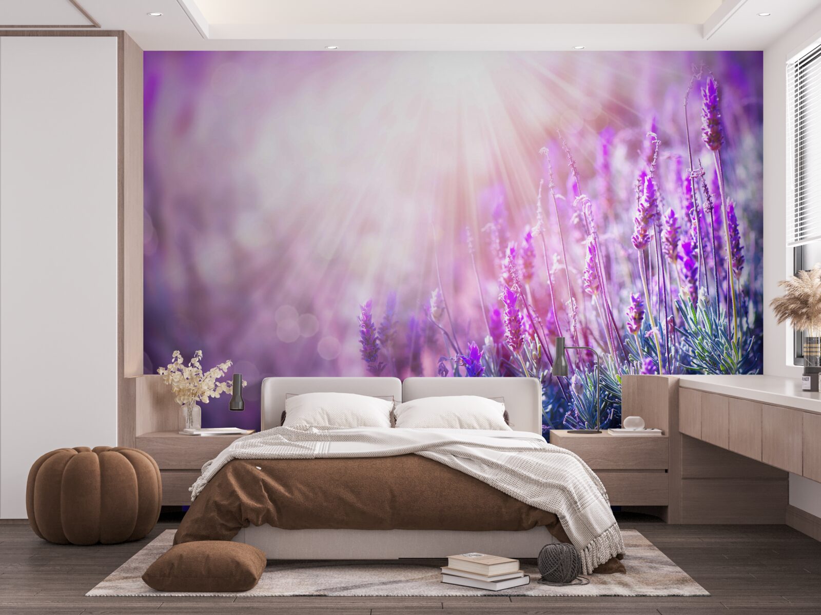 Papier peint les rayons du soleil illuminent les buissons de lavande