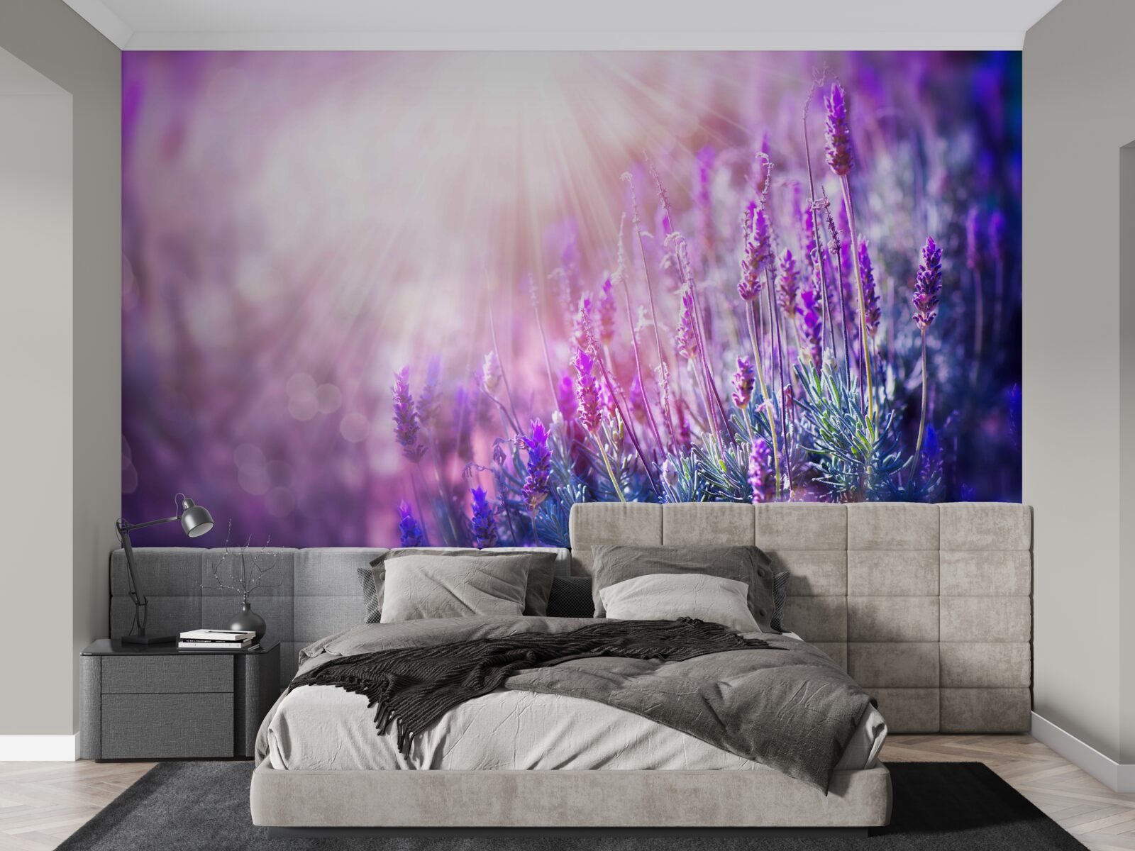 Papier peint les rayons du soleil illuminent les buissons de lavande