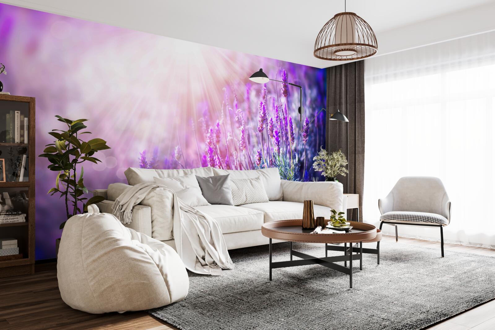 Papier peint les rayons du soleil illuminent les buissons de lavande