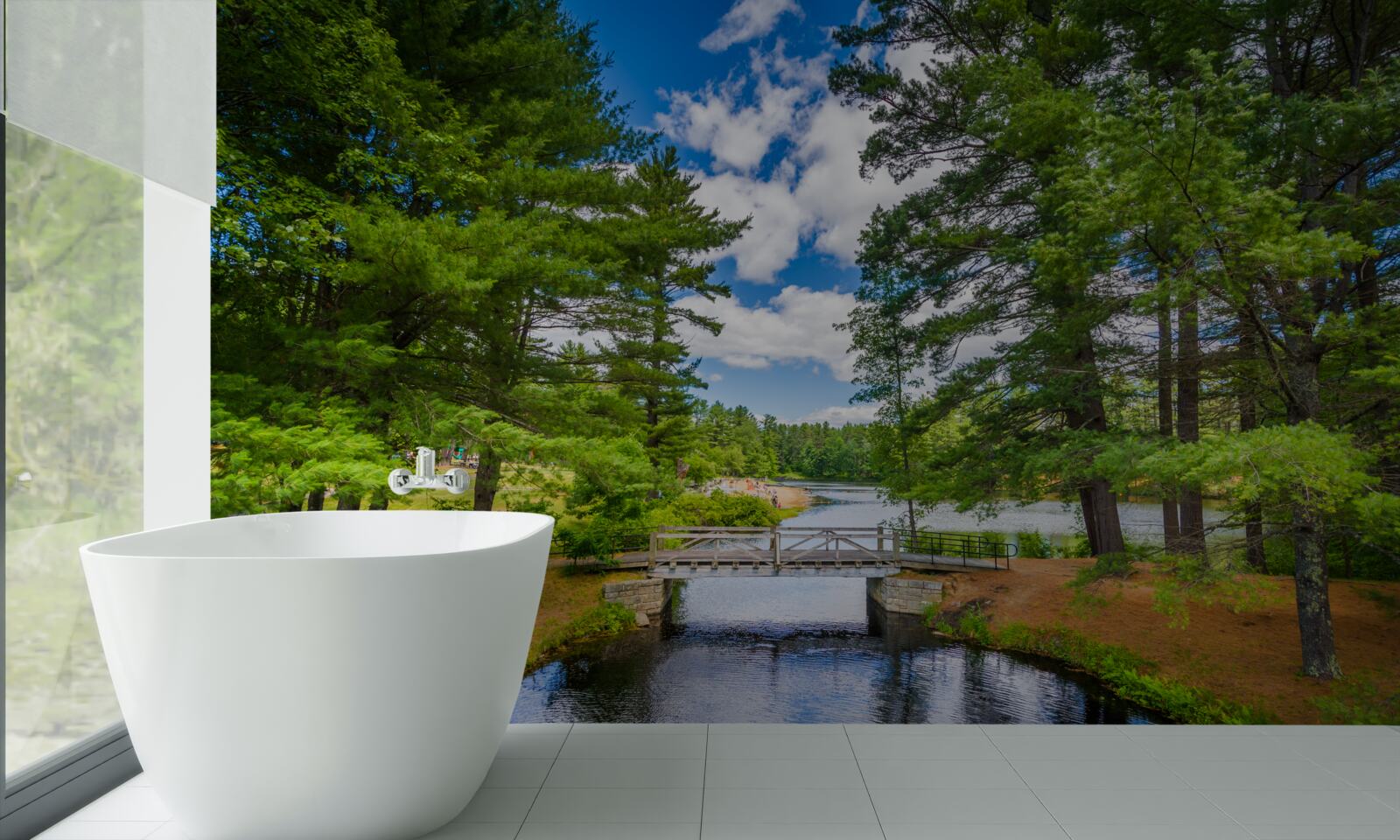 Papier peint un cours d'eau rapide à travers une forêt d'émeraude