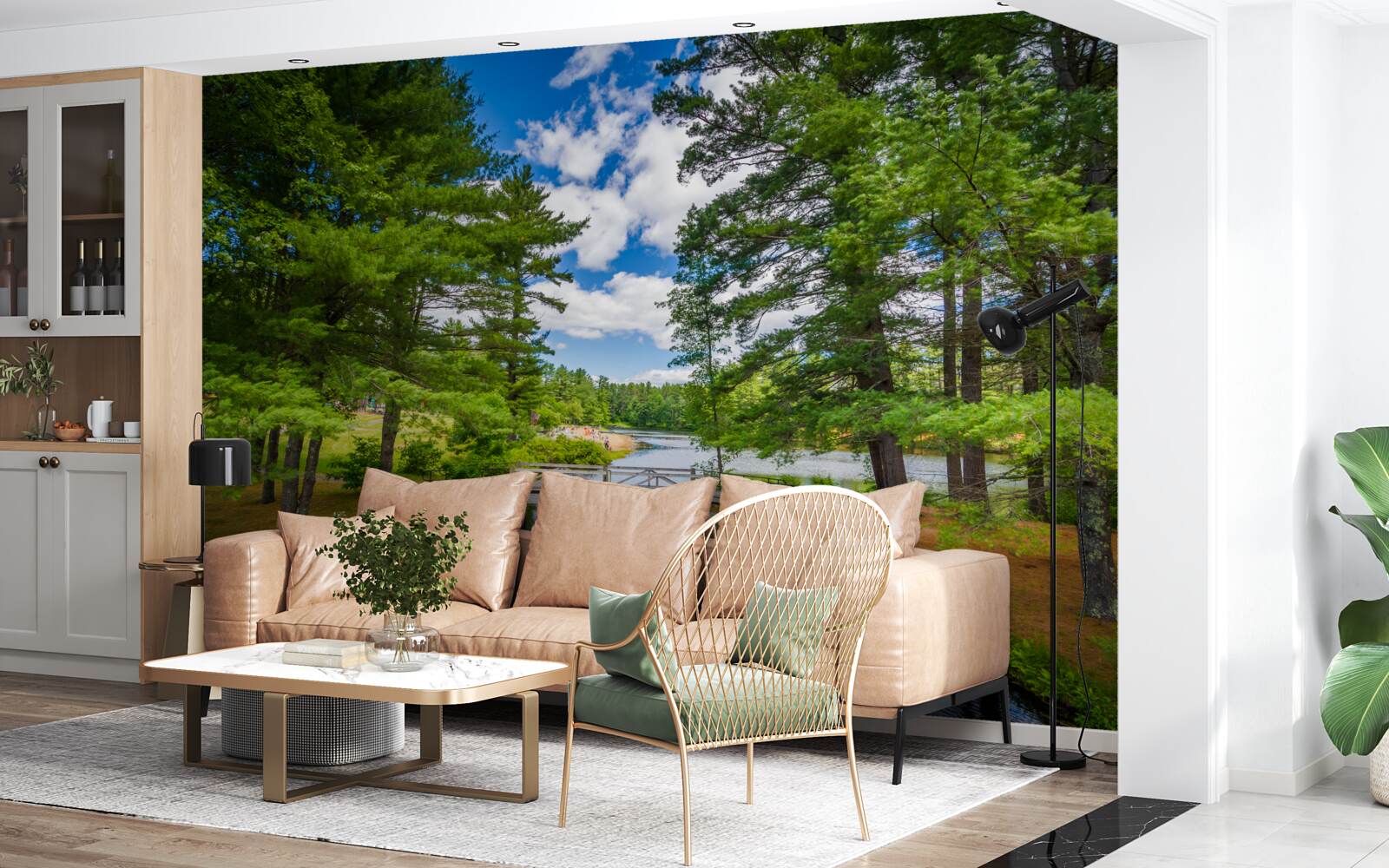 Papier peint un cours d'eau rapide à travers une forêt d'émeraude