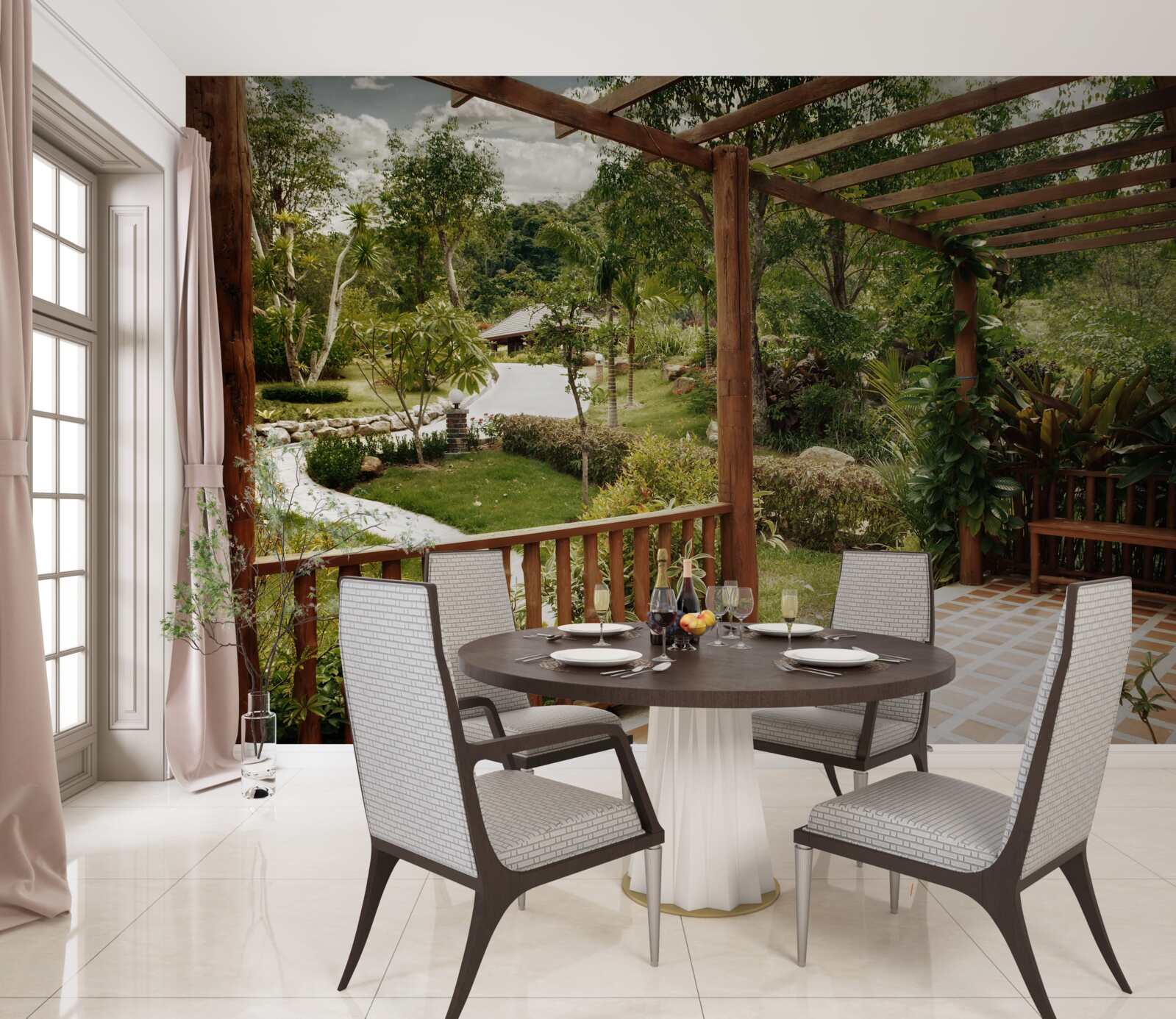 Papier peint terrasse avec confort et accès à l'étang