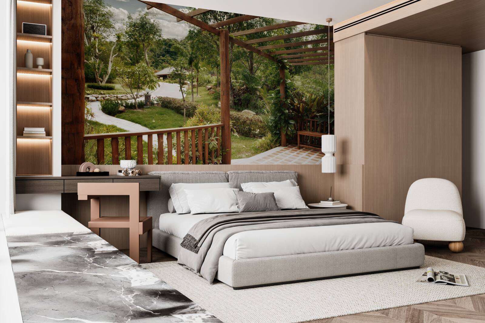 Papier peint terrasse avec confort et accès à l'étang