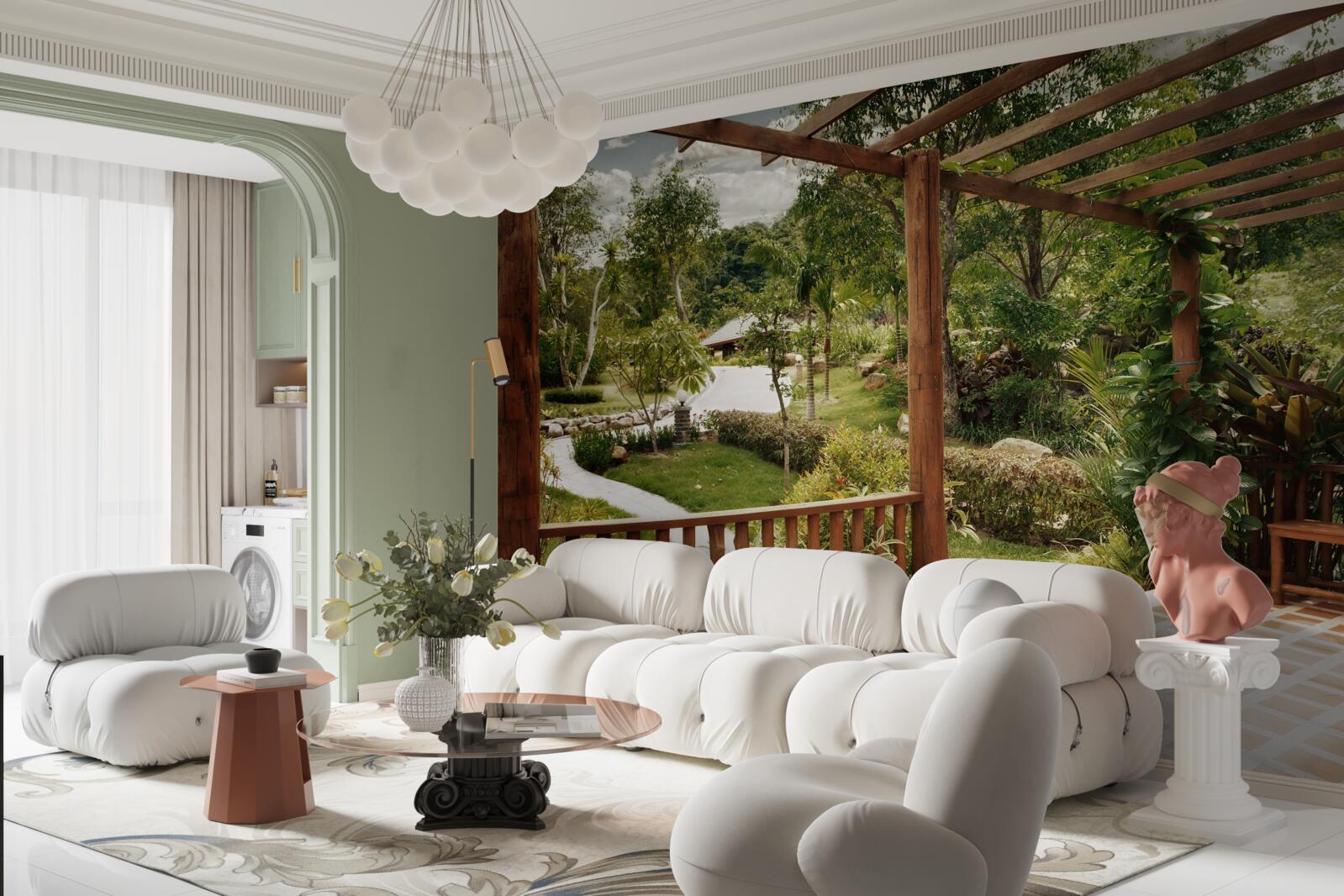 Papier peint terrasse avec confort et accès à l'étang