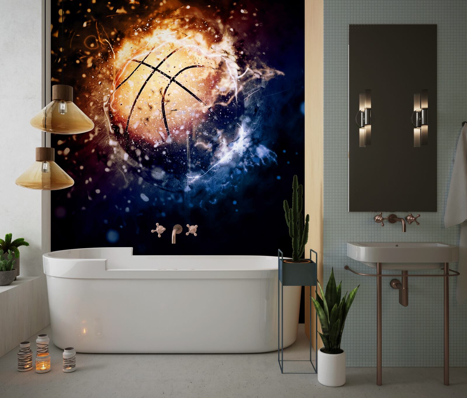 Papier peint basket-ball en feu