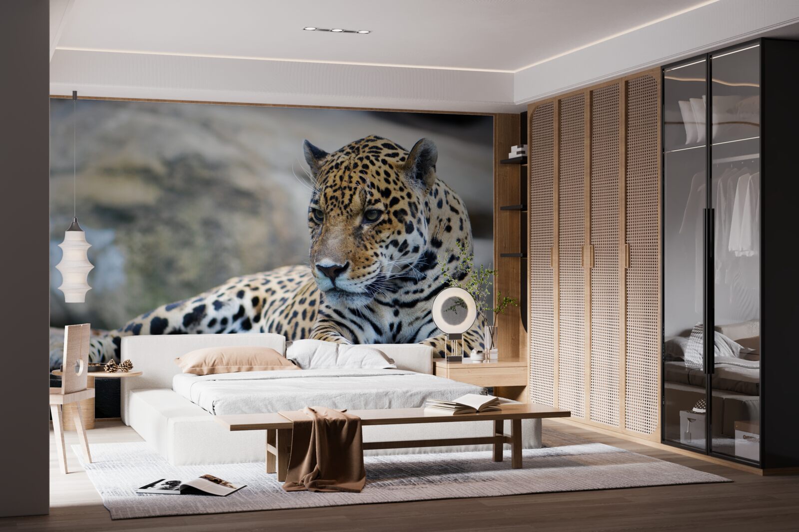 Papier peint le léopard se détend sur des surfaces en bois