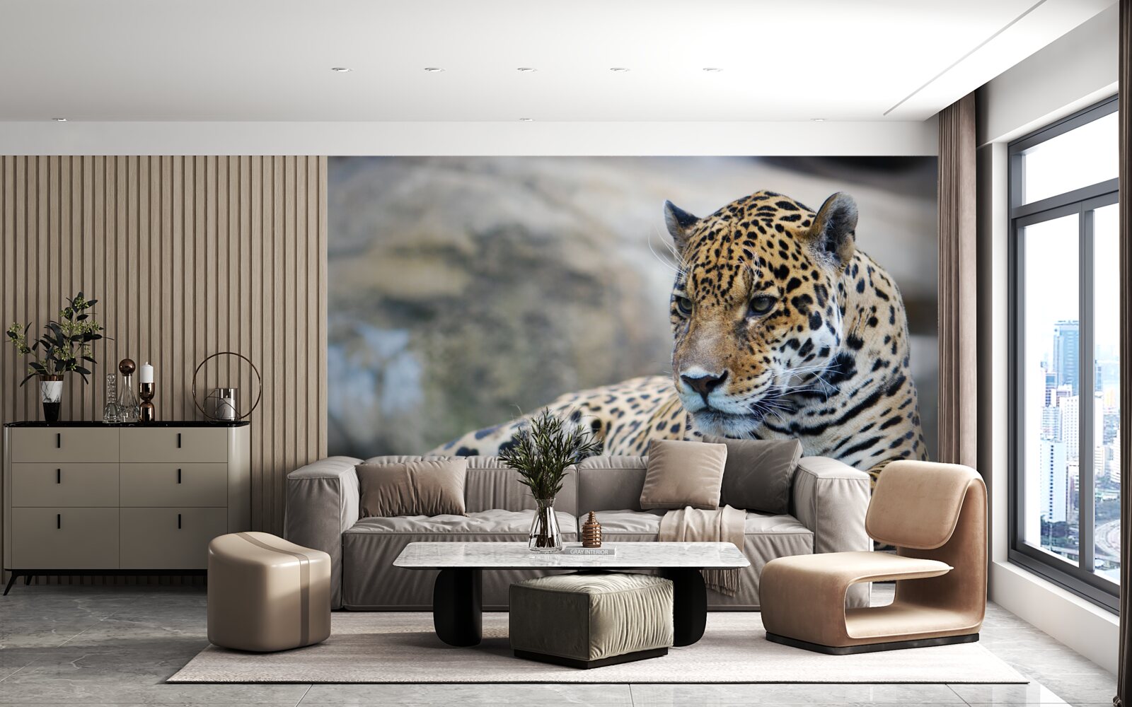 Papier peint le léopard se détend sur des surfaces en bois