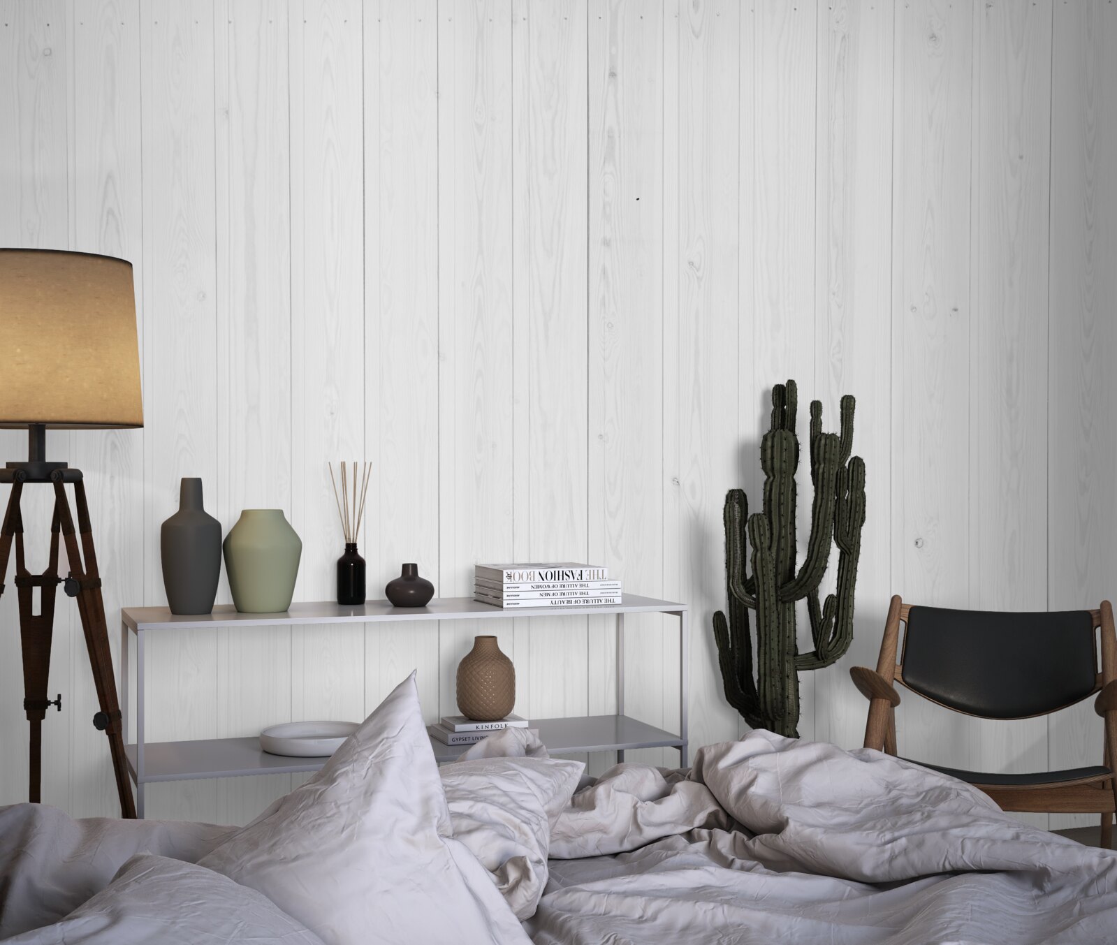 Papier peint parquet blanc posé à la verticale