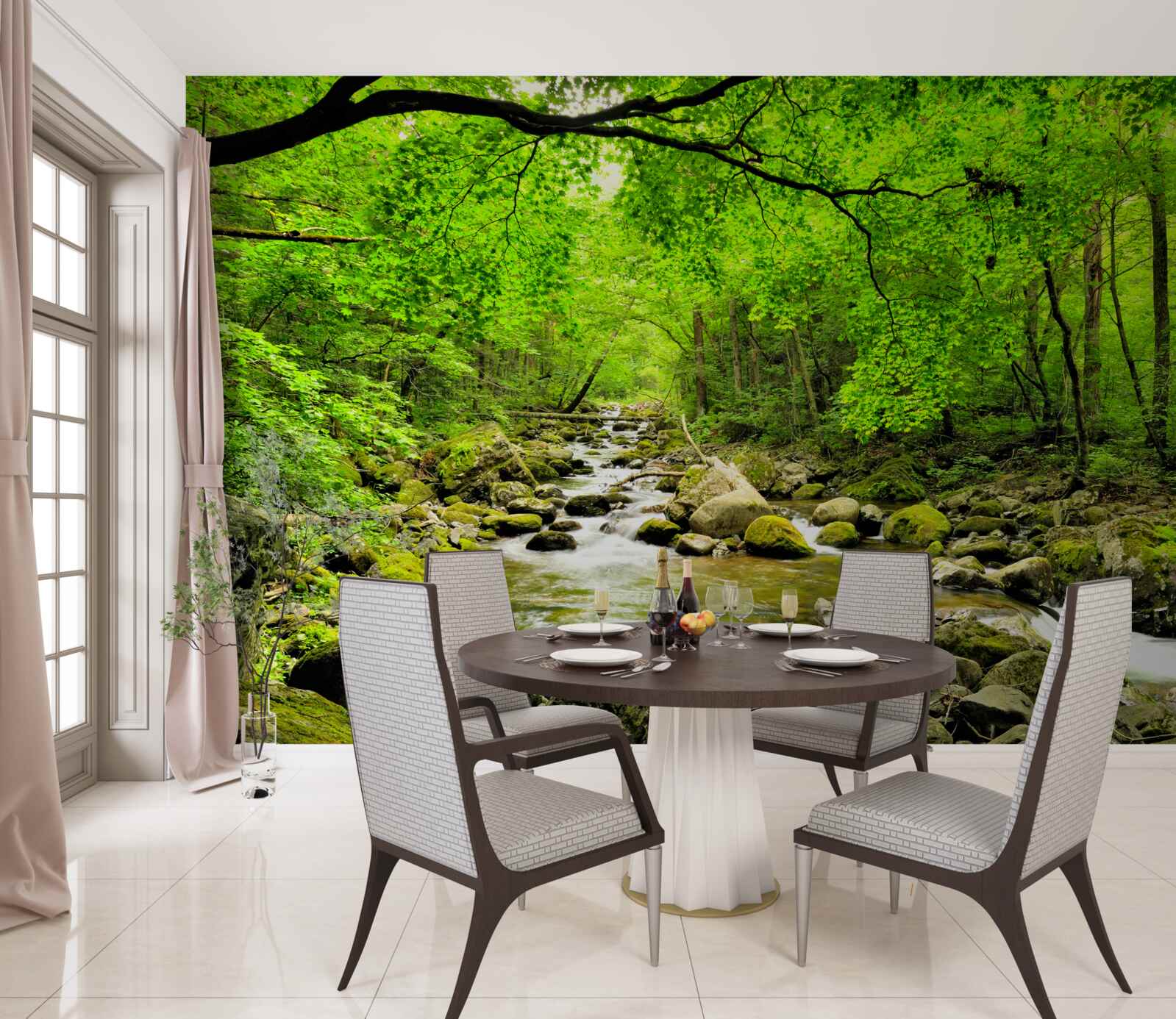 Papier peint un ruisseau tranquille dans un bosquet