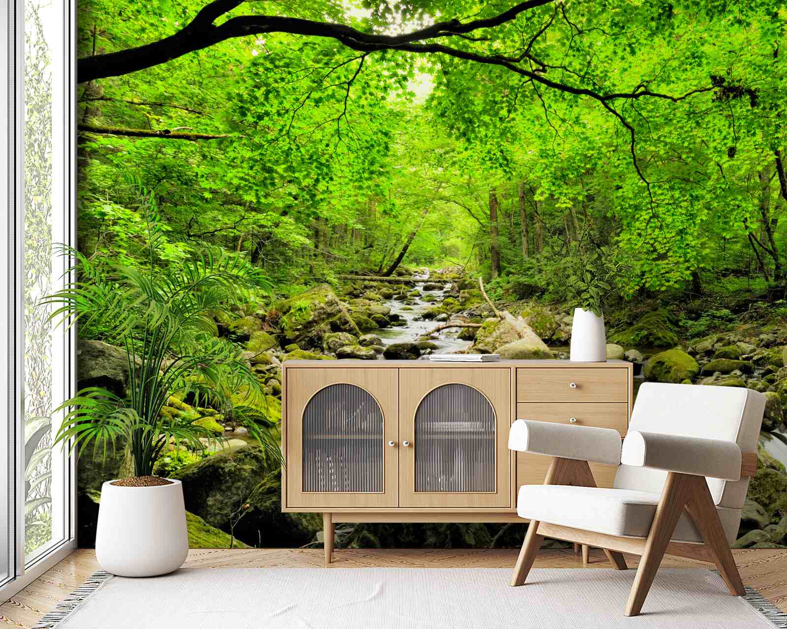 Papier peint un ruisseau tranquille dans un bosquet