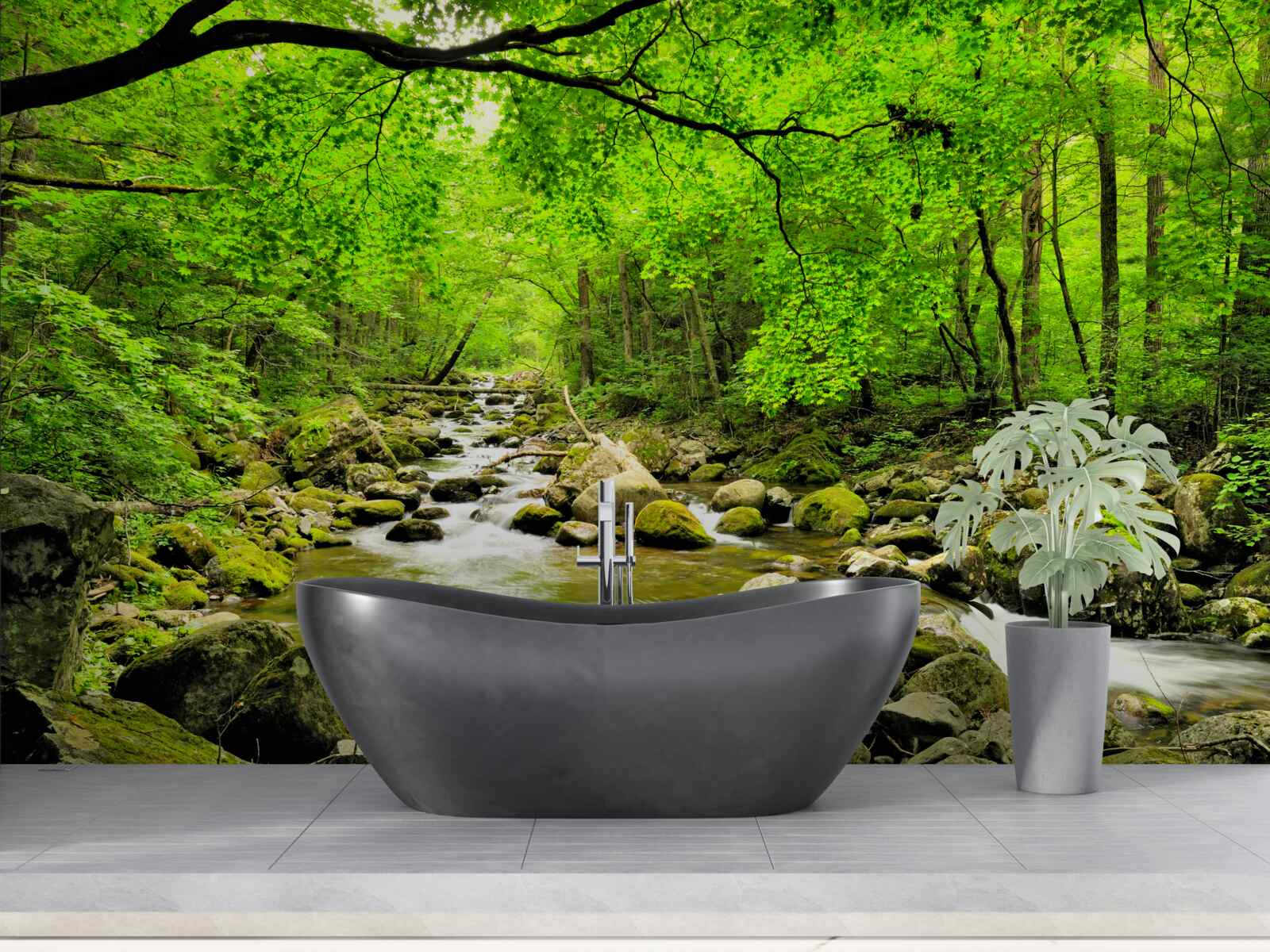 Papier peint un ruisseau tranquille dans un bosquet