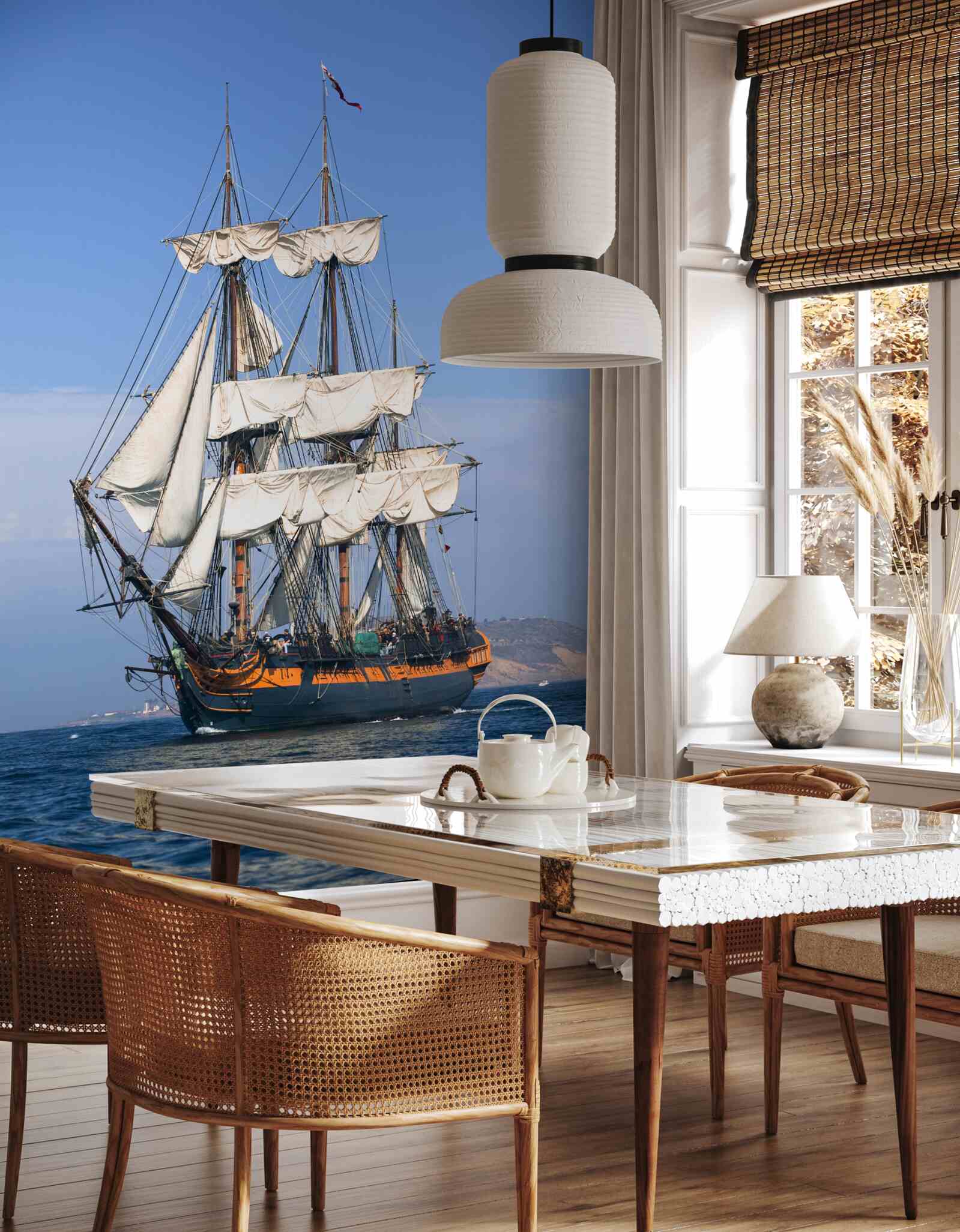 Papier peint grand voilier attendant le vent