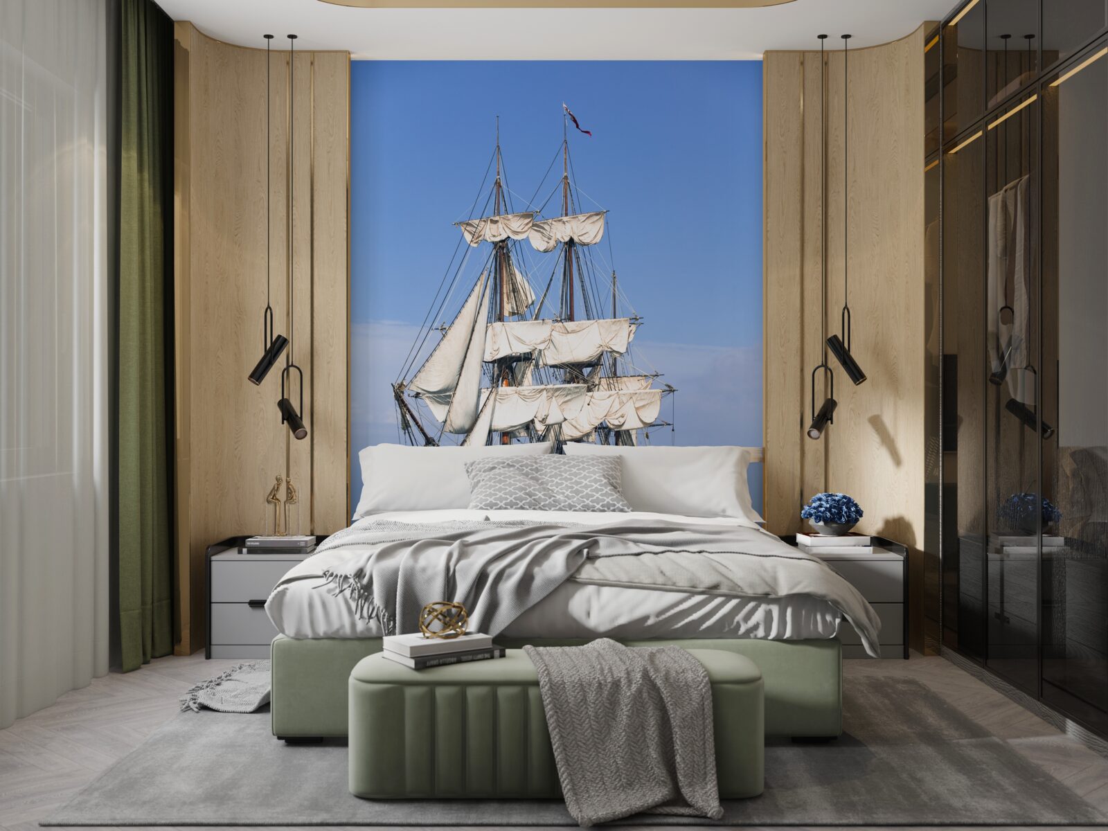 Papier peint grand voilier attendant le vent