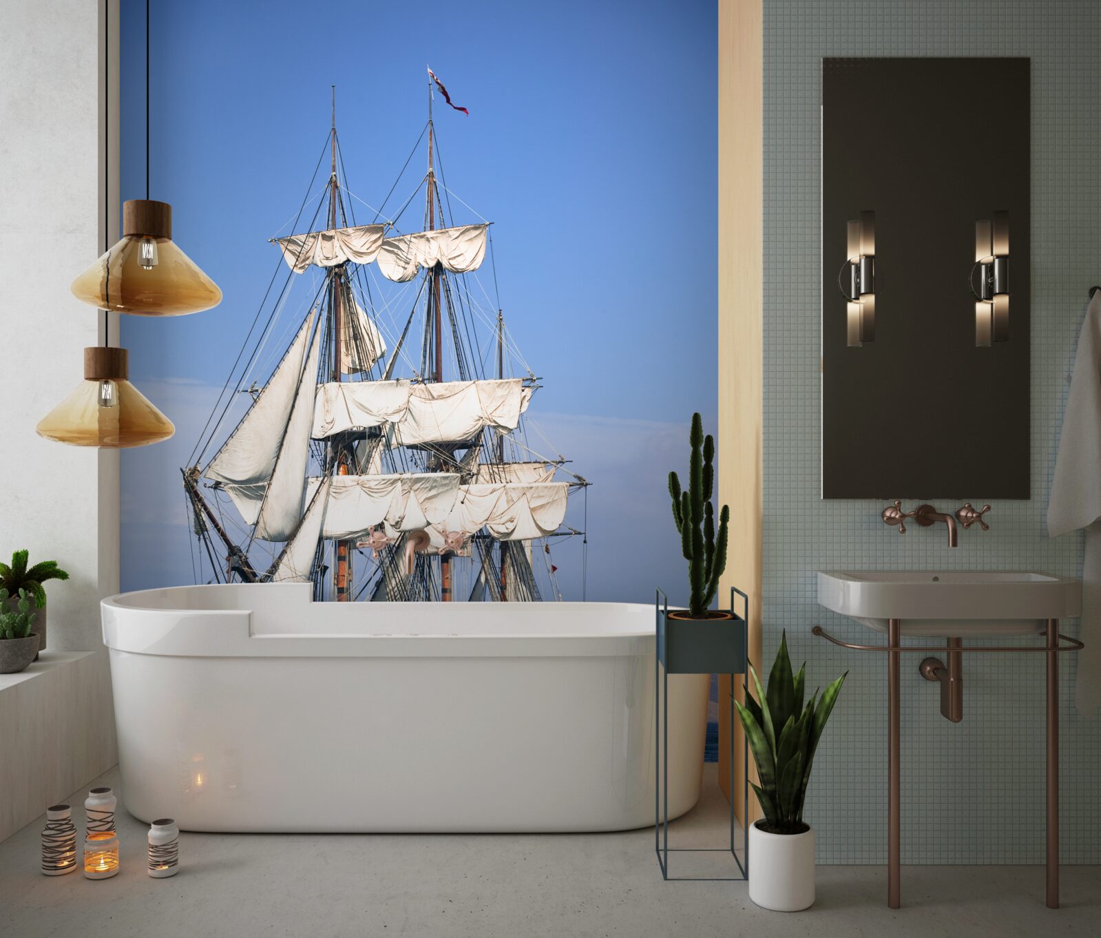 Papier peint grand voilier attendant le vent